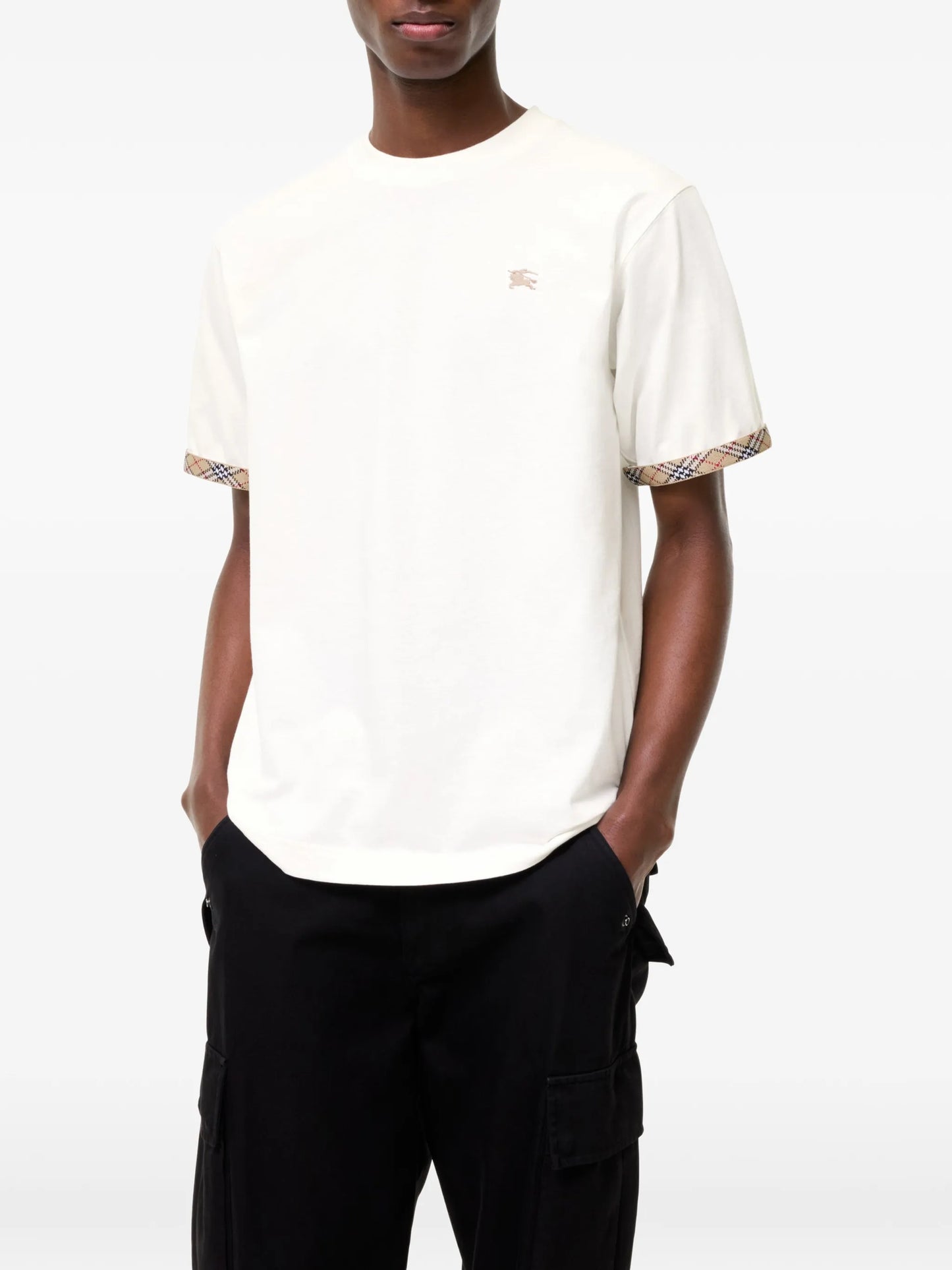 Check-trim cotton T-shirt