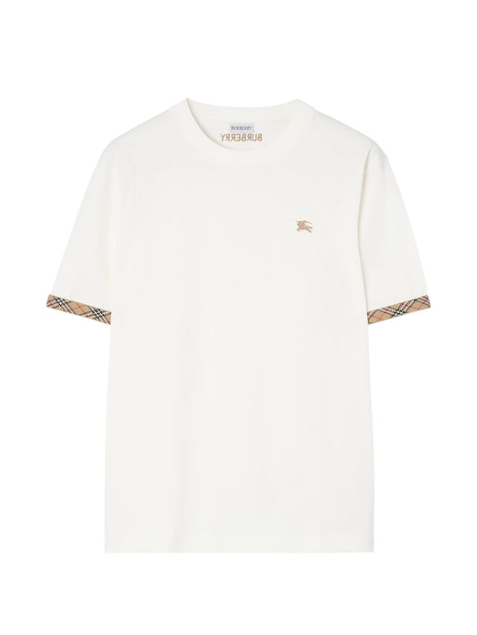 Check-trim cotton T-shirt