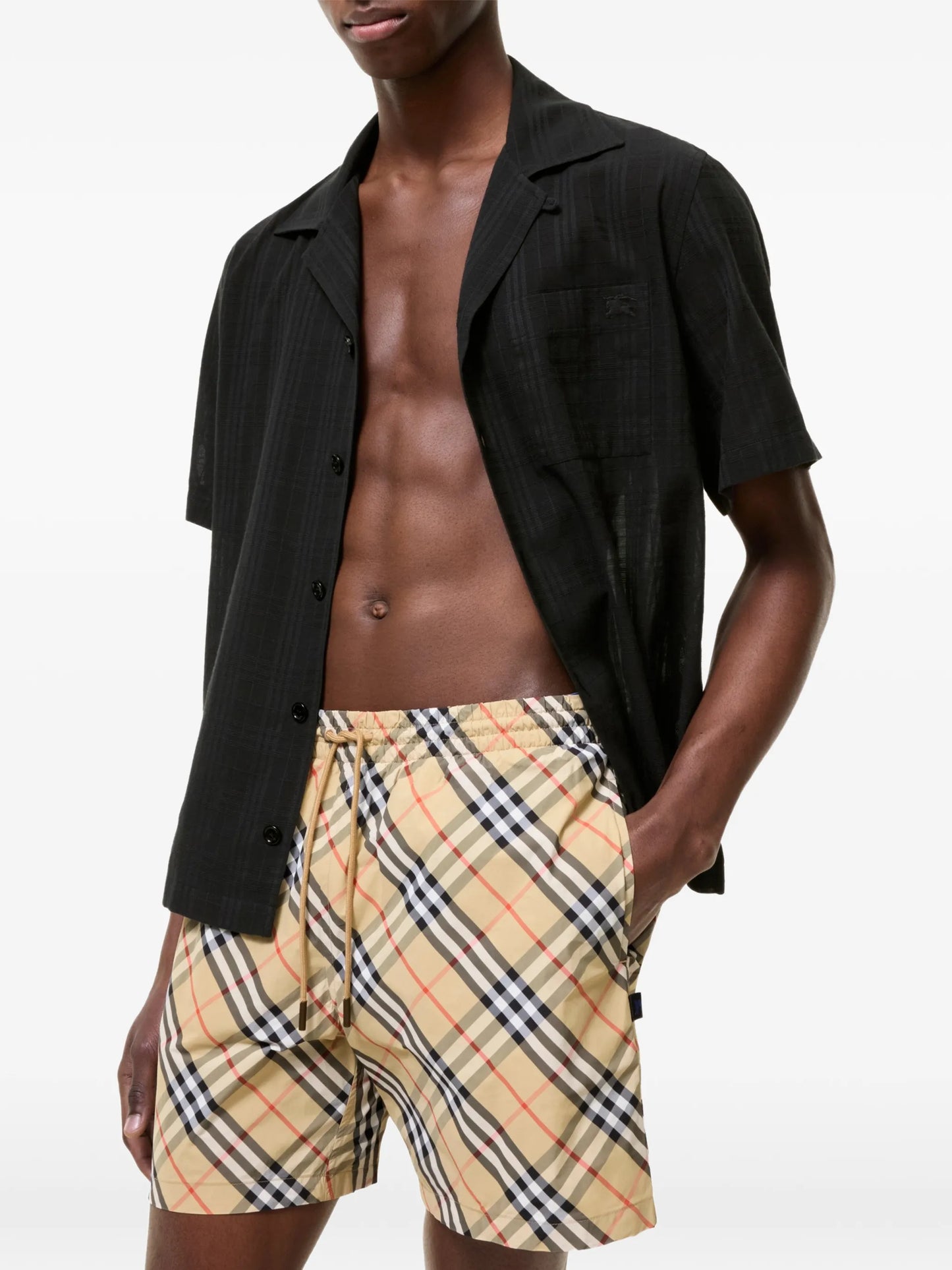 check-pattern swim shorts