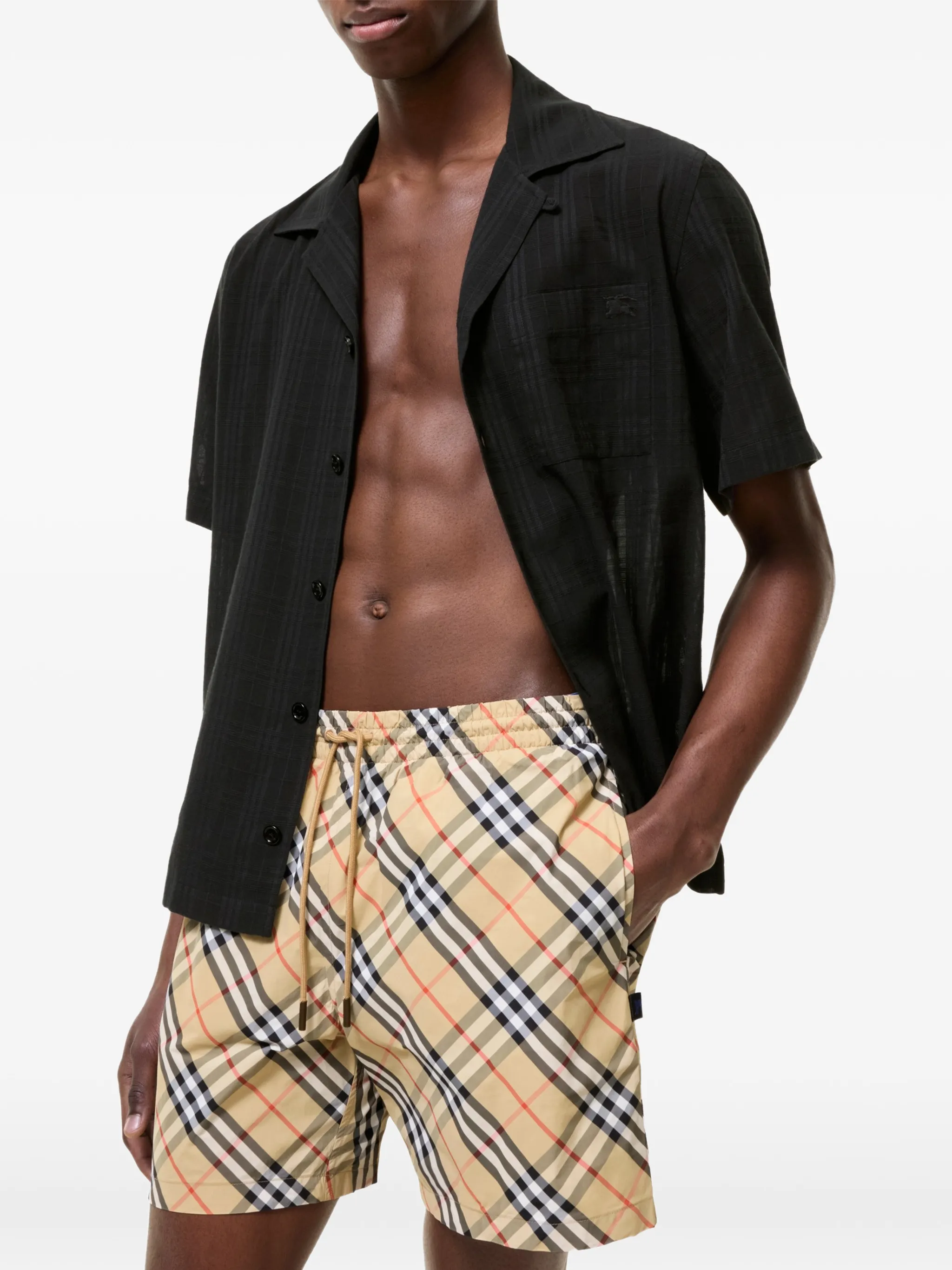 check-print drawstring swim shorts
