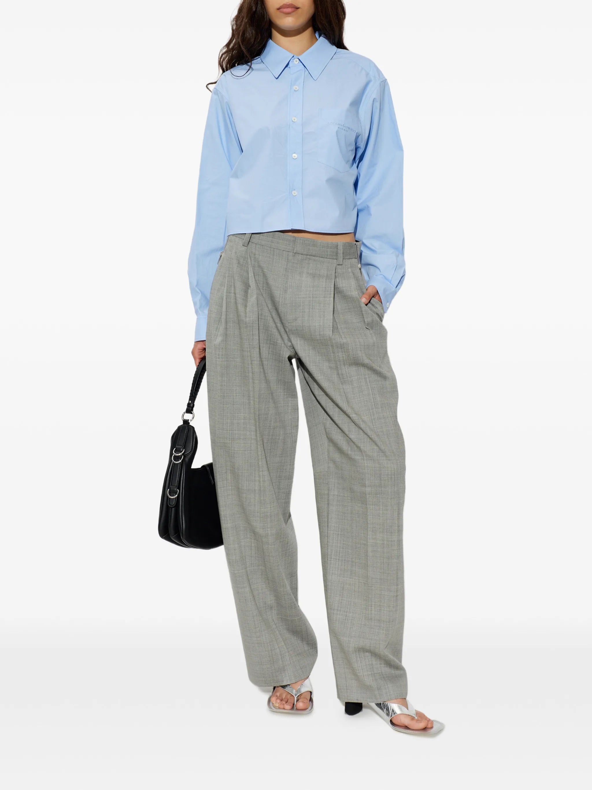 logo-embroidered cotton cropped shirt