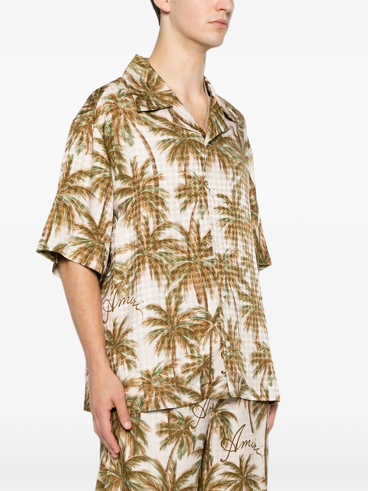 palm-tree-print silk shirt