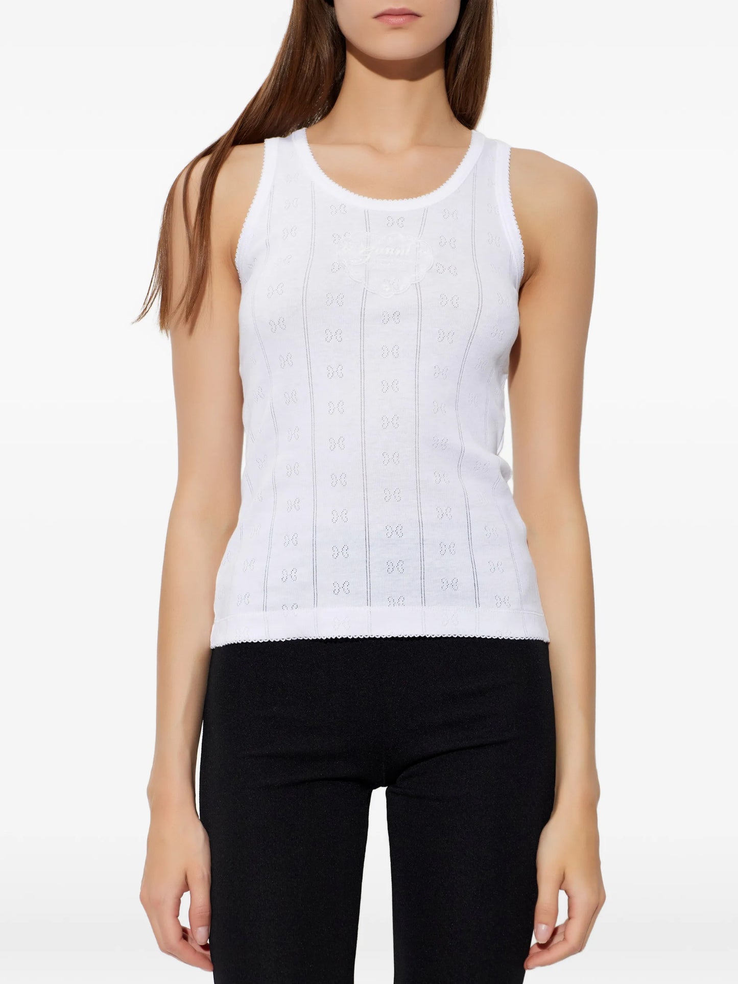 logo-patch pointelle-knit top