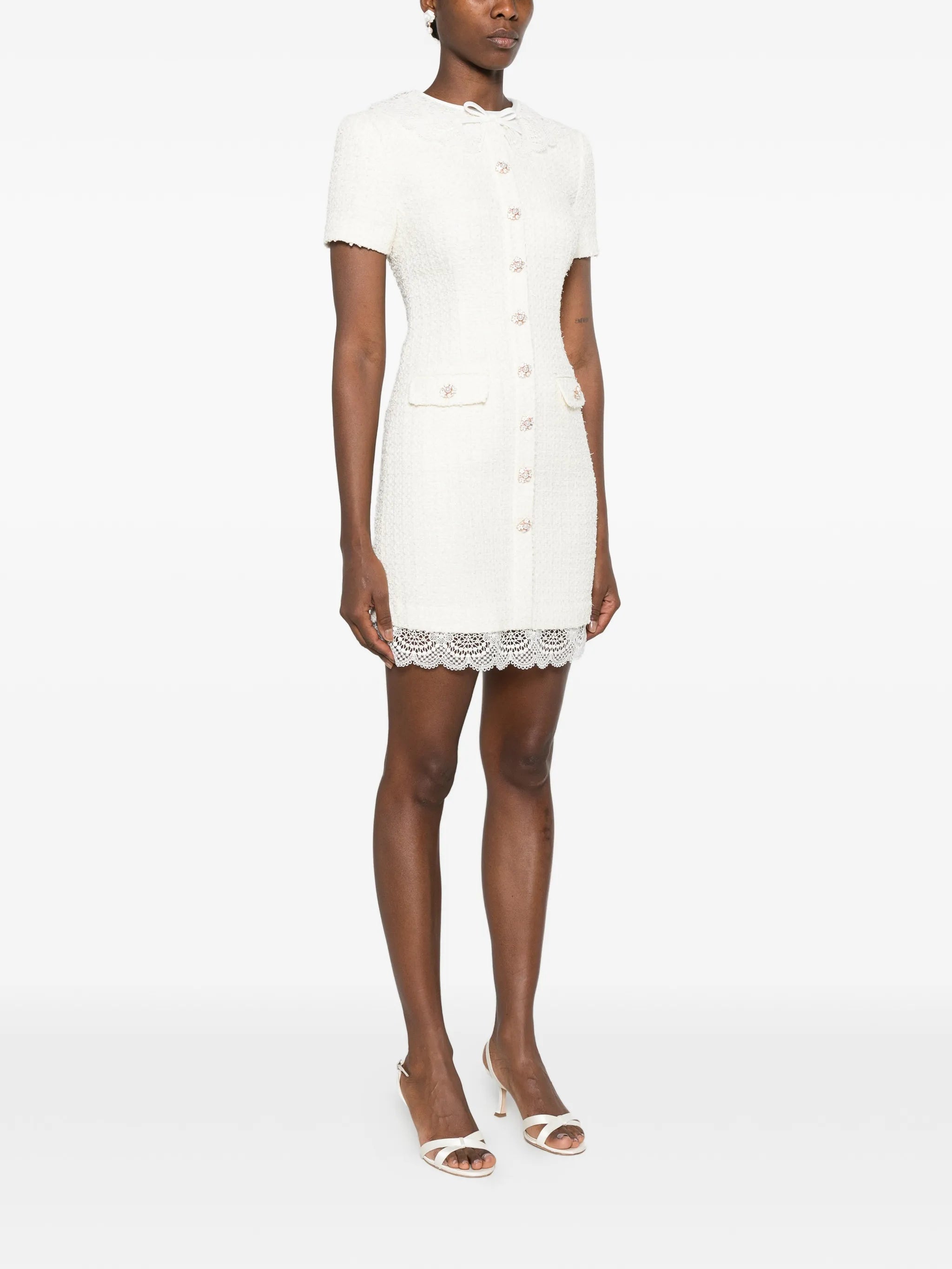 lace-trimmed bouclé dress