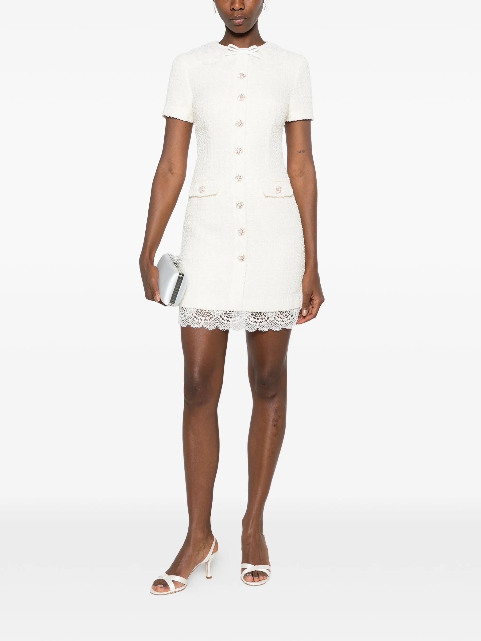 lace-trimmed bouclé dress