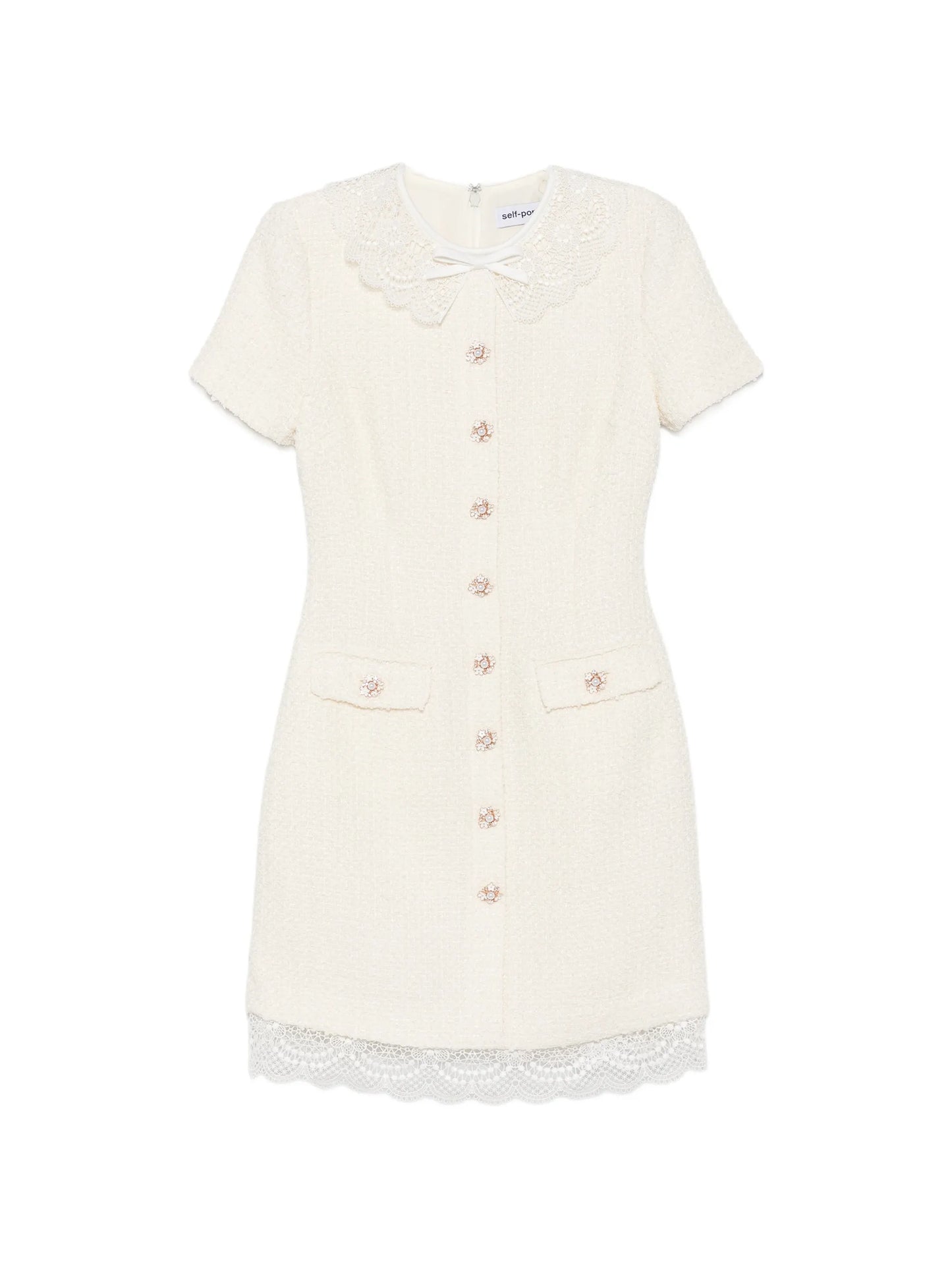 lace-trimmed bouclé dress
