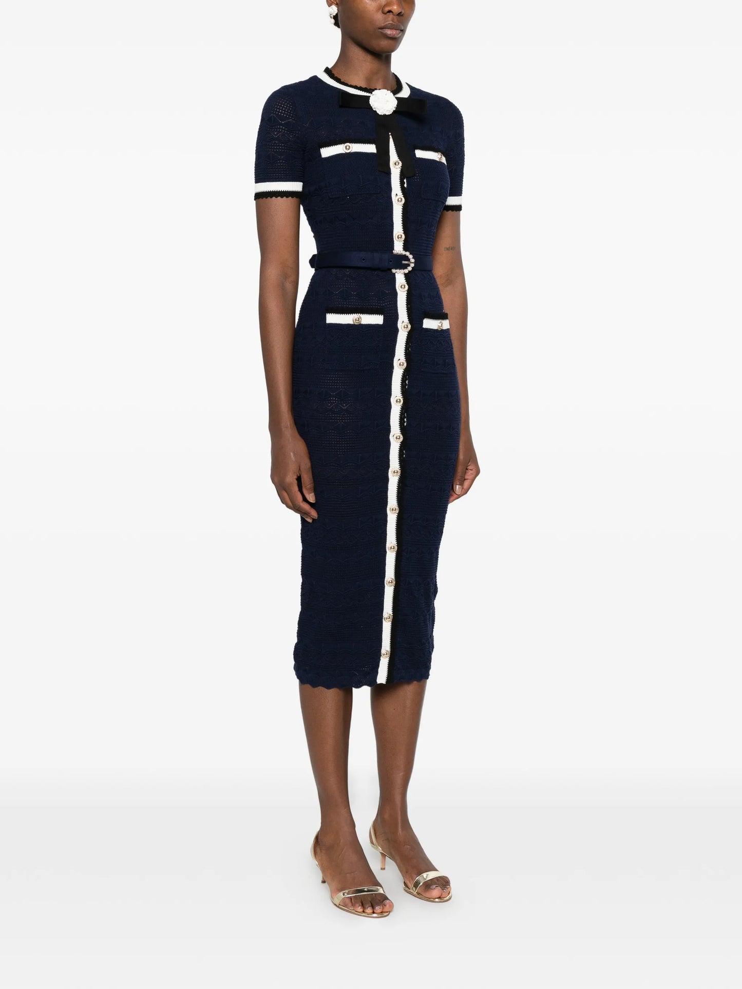belted bow-detail midi dress