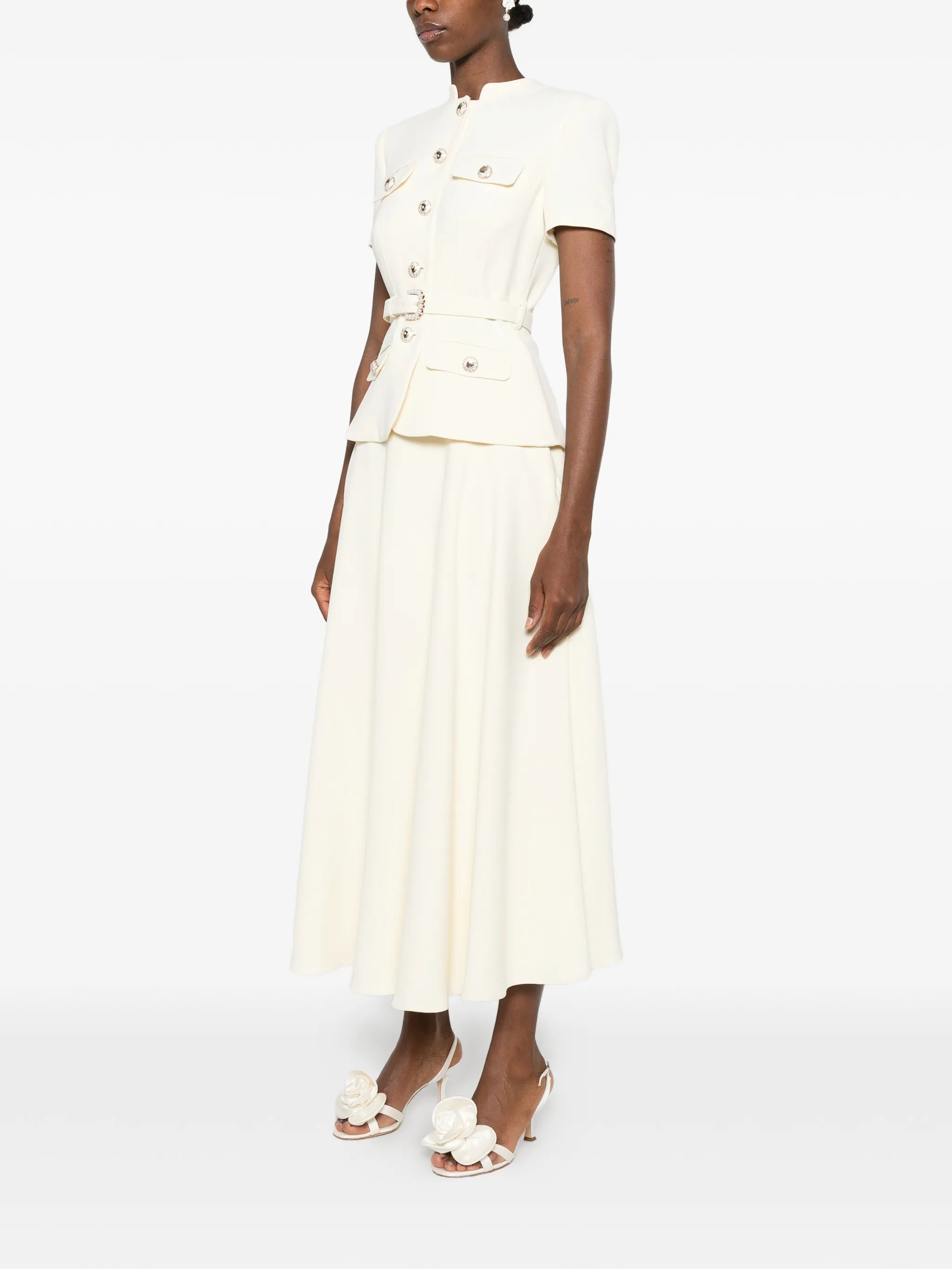 belted-detail button-up maxi dress