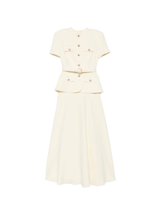belted-detail button-up maxi dress