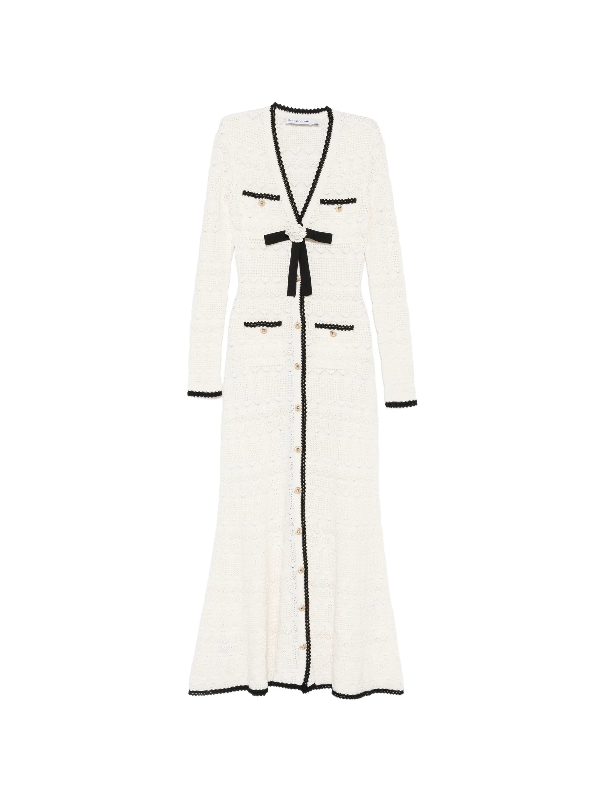 bow-detail pointelle-knit midi dress