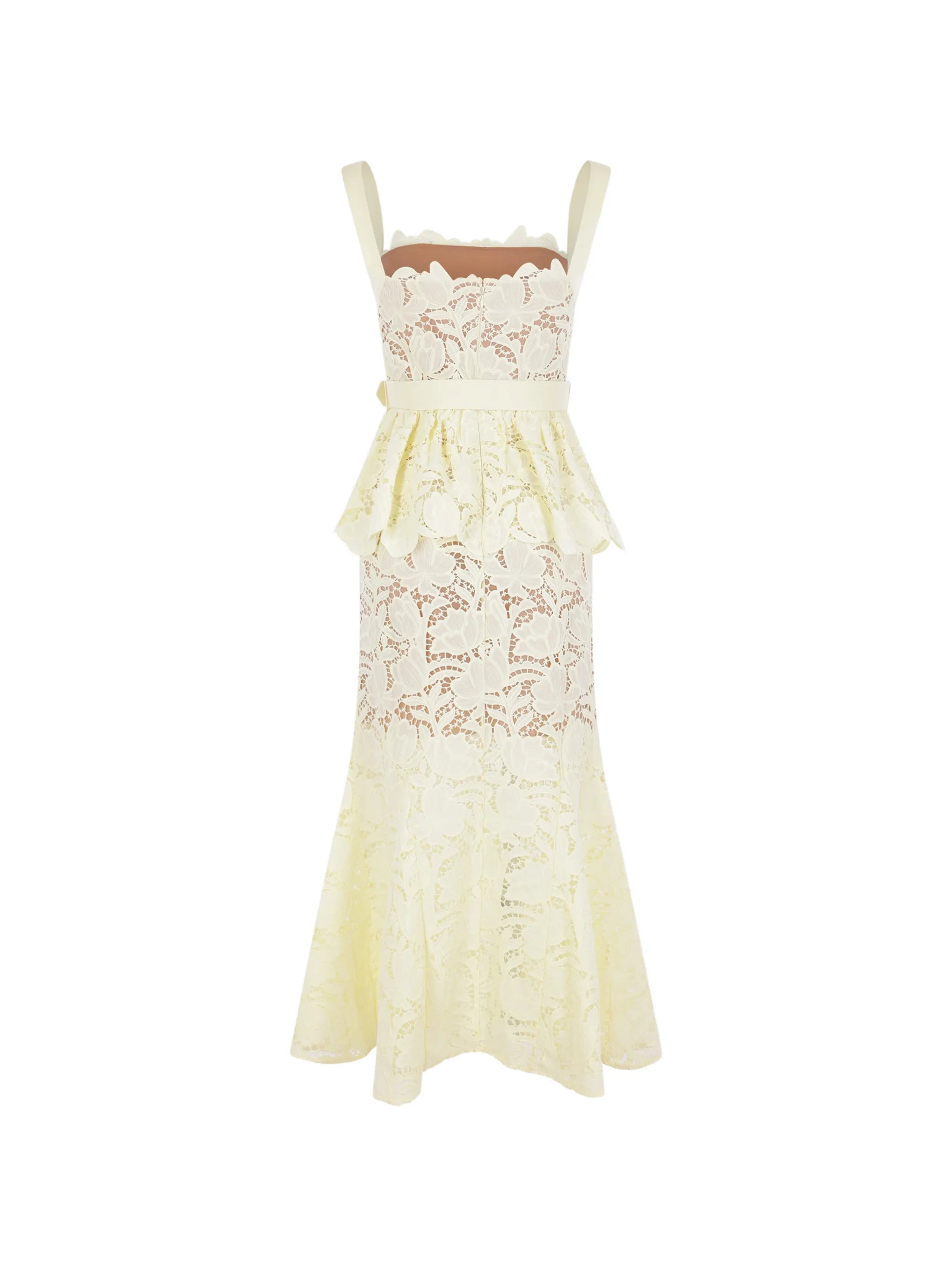peplum laced maxi dress