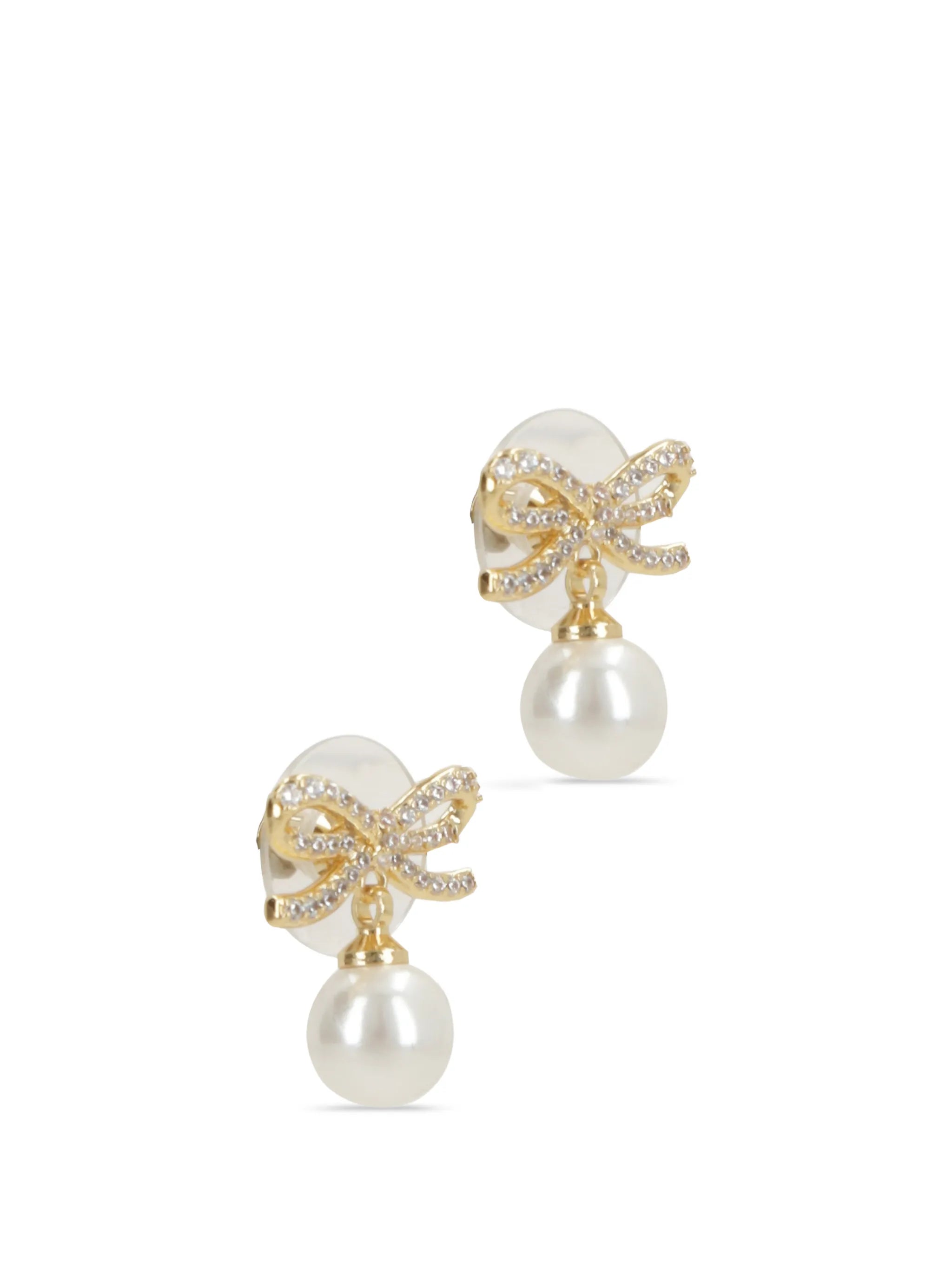 bow-detail pearl-drop earrings