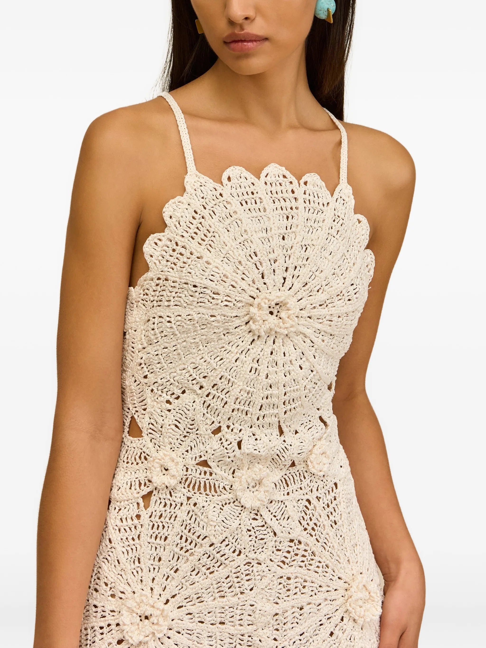 Samelia crochet-knit scalloped-edge mini dress