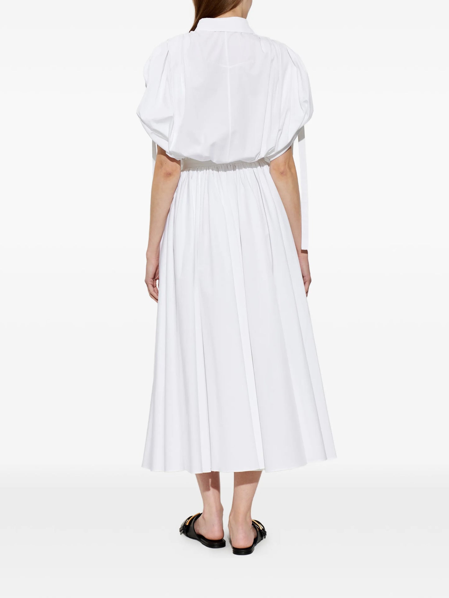 midi gathered-sleeve shirt dress