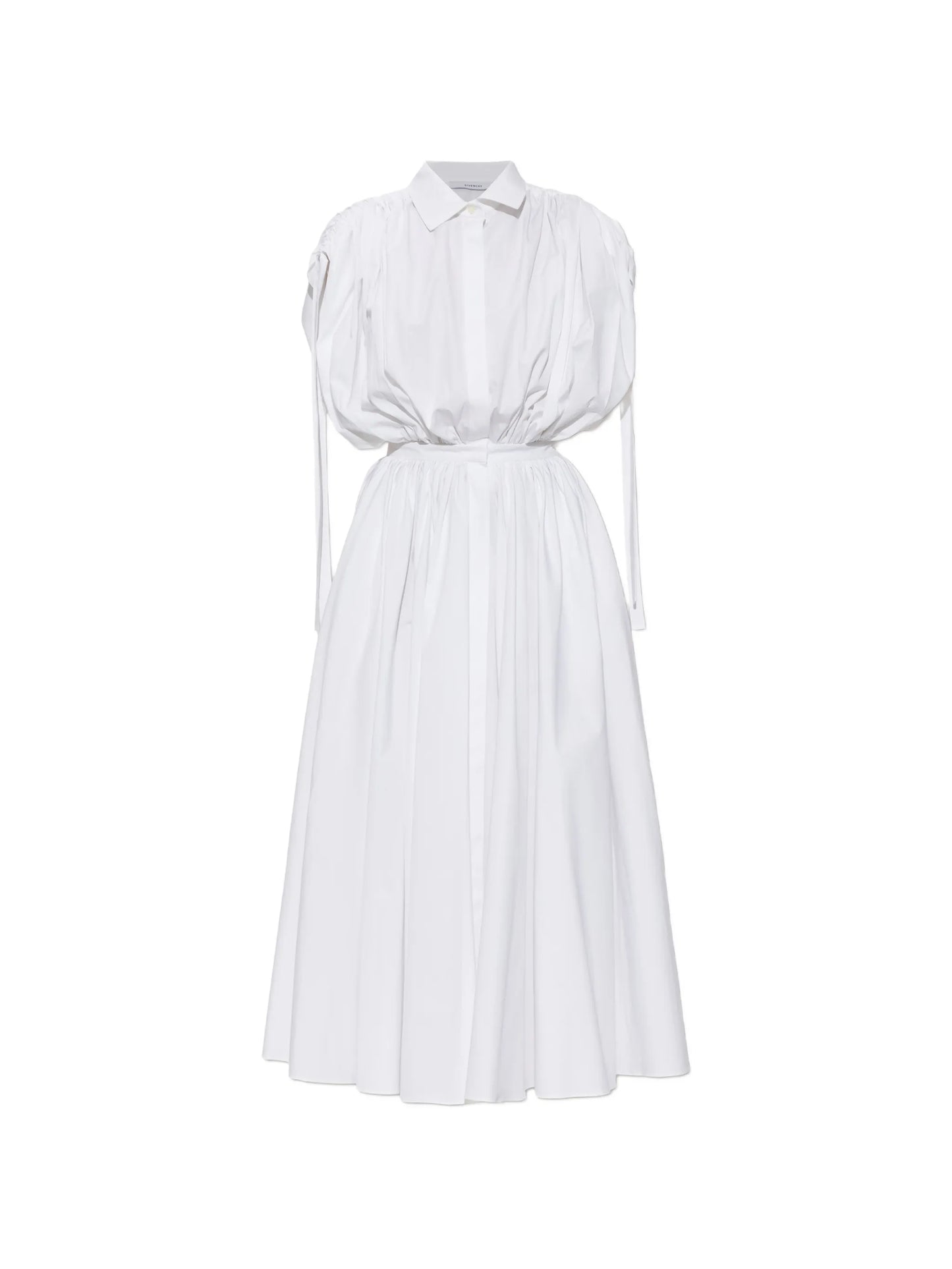 midi gathered-sleeve shirt dress