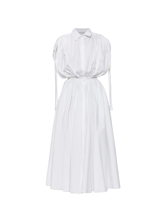 midi gathered-sleeve shirt dress