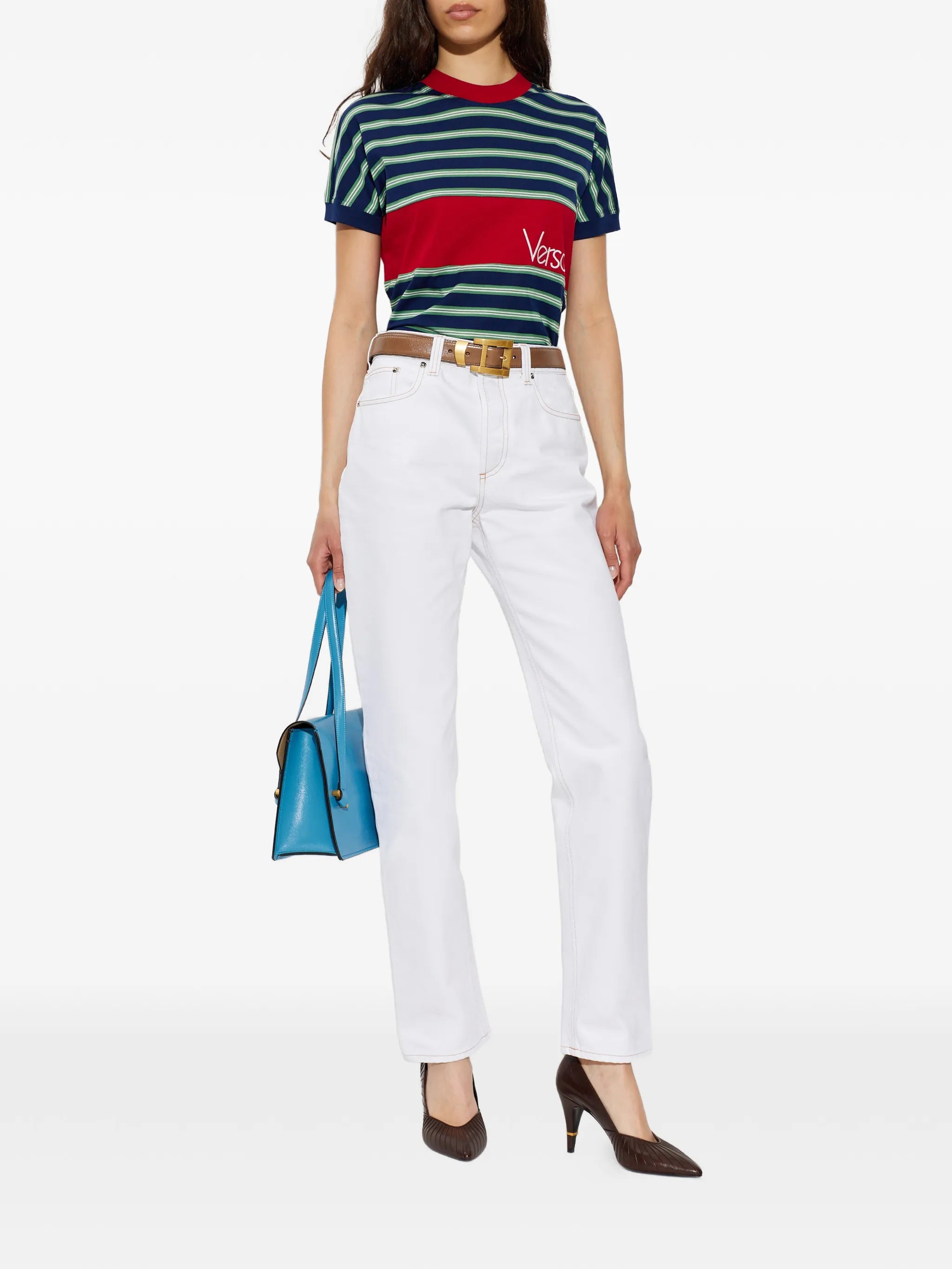 striped logo-embroidered T-shirt
