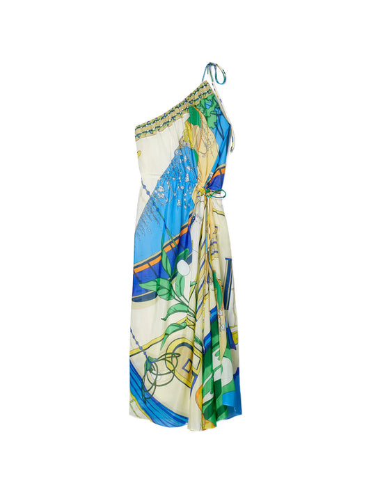 printed one-shoulder dress
