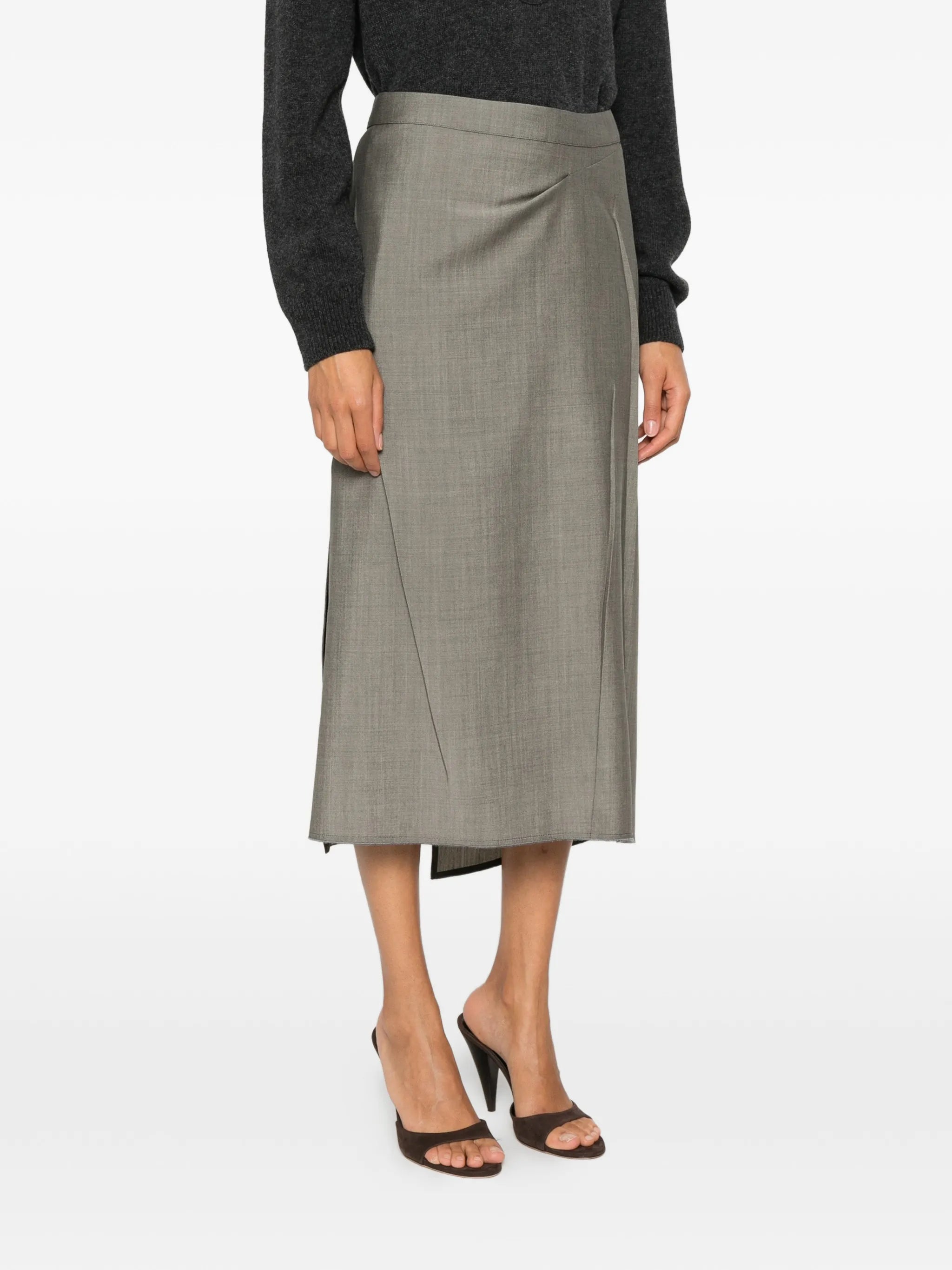 pressed tailored wool midi skirt