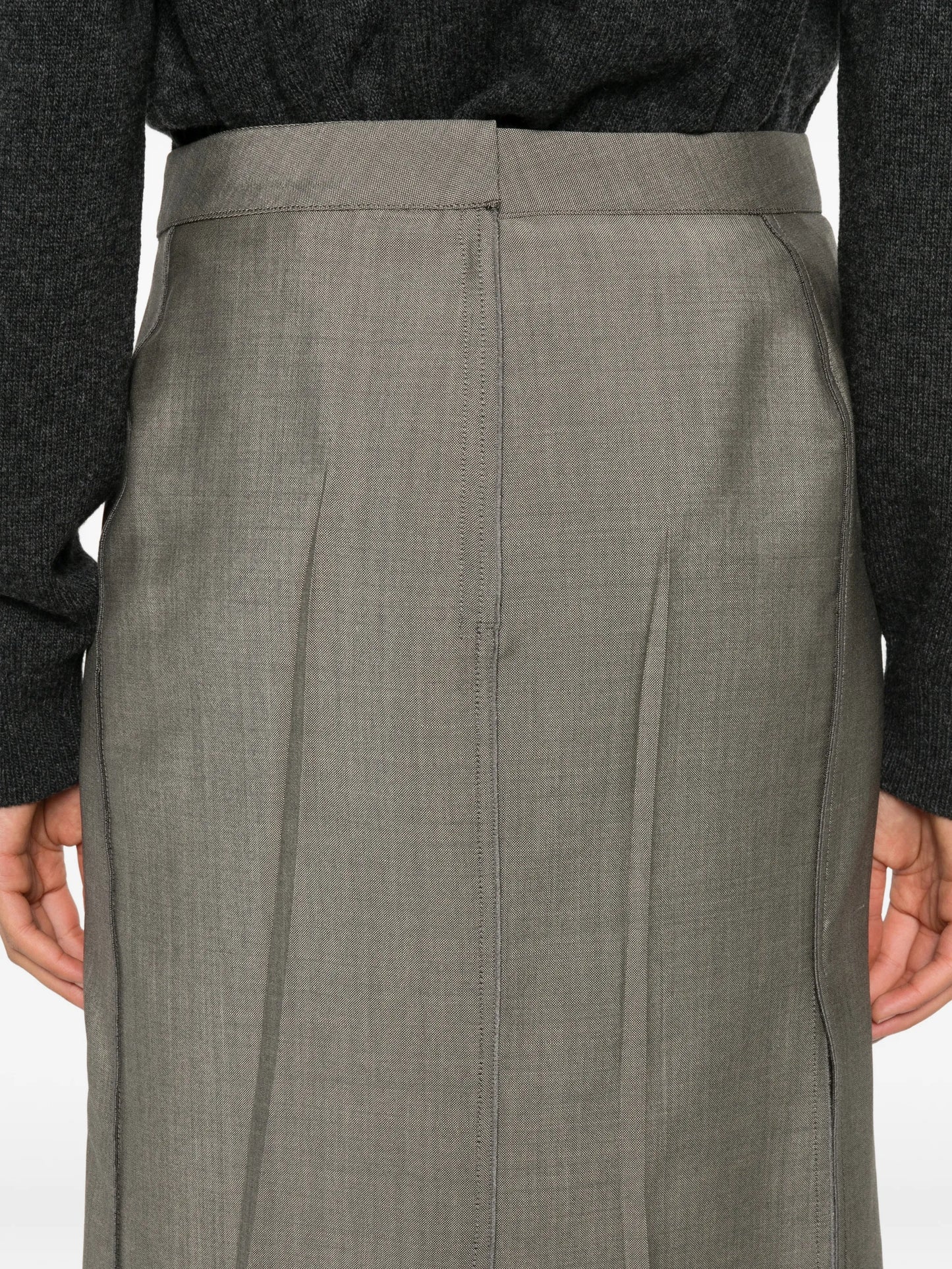 pressed tailored wool midi skirt