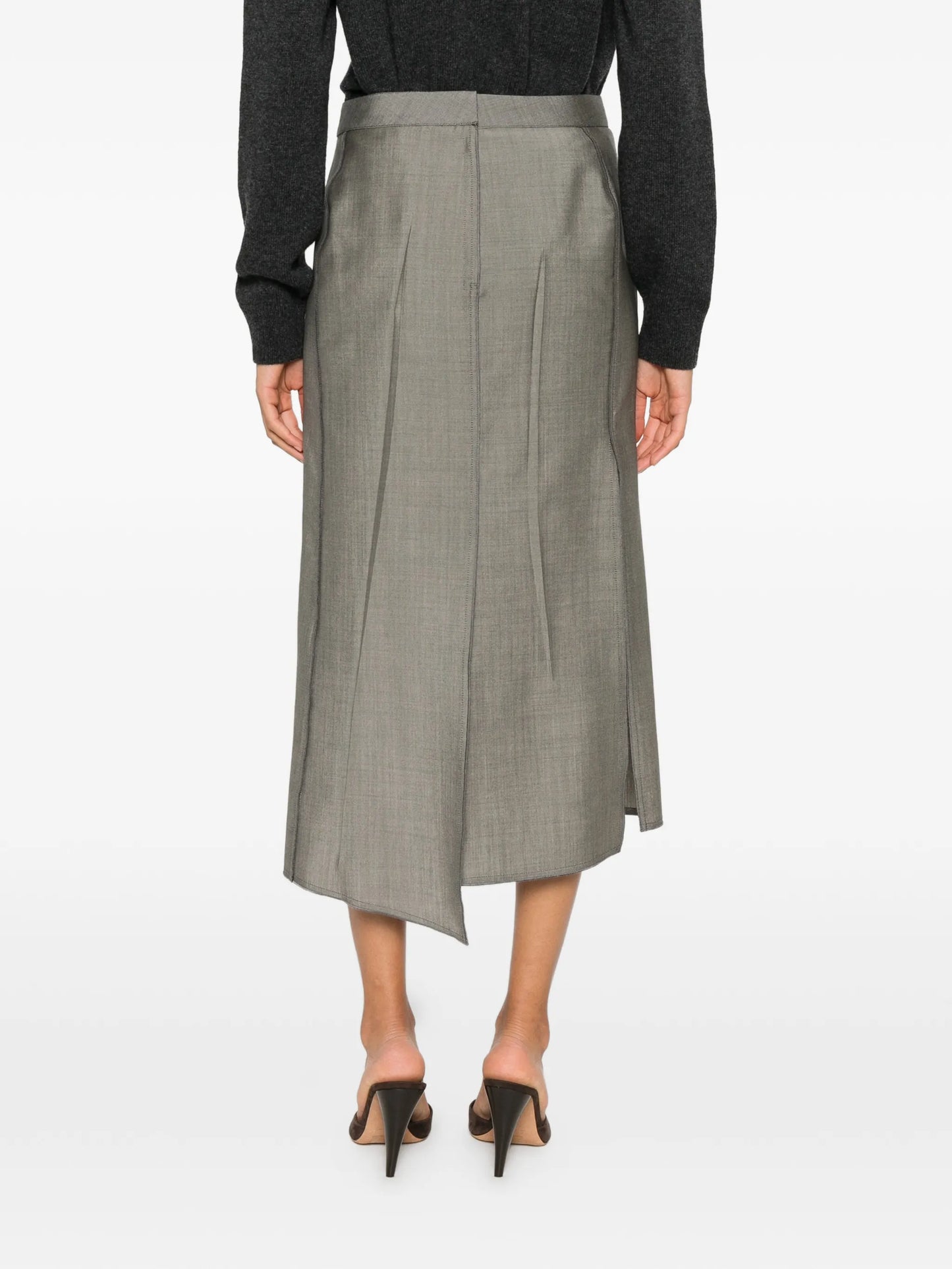 pressed tailored wool midi skirt