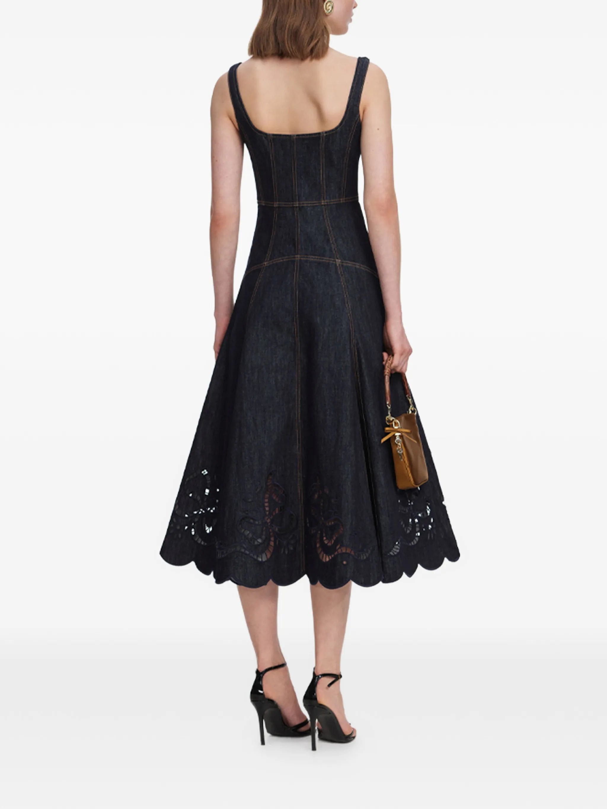 broderie-anglaise flared-hem midi dress