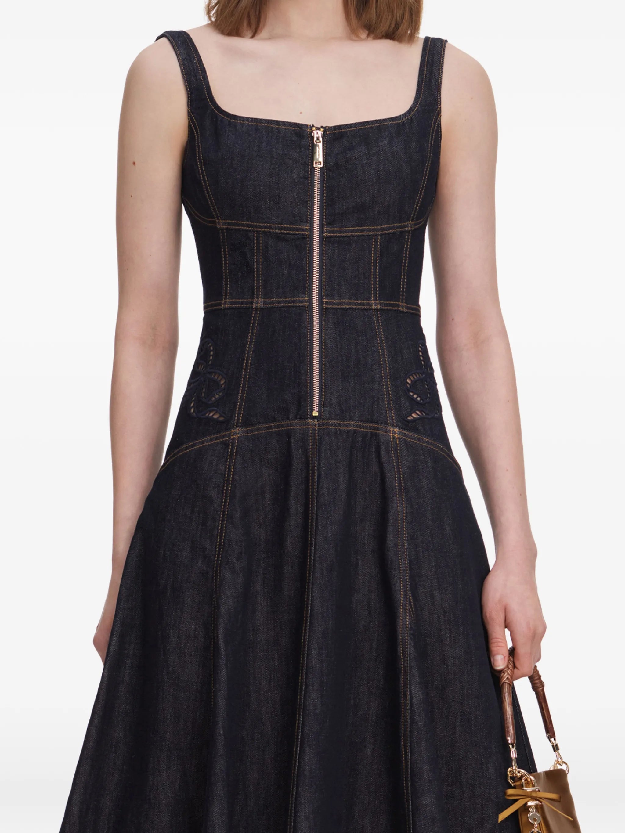 broderie-anglaise flared-hem midi dress