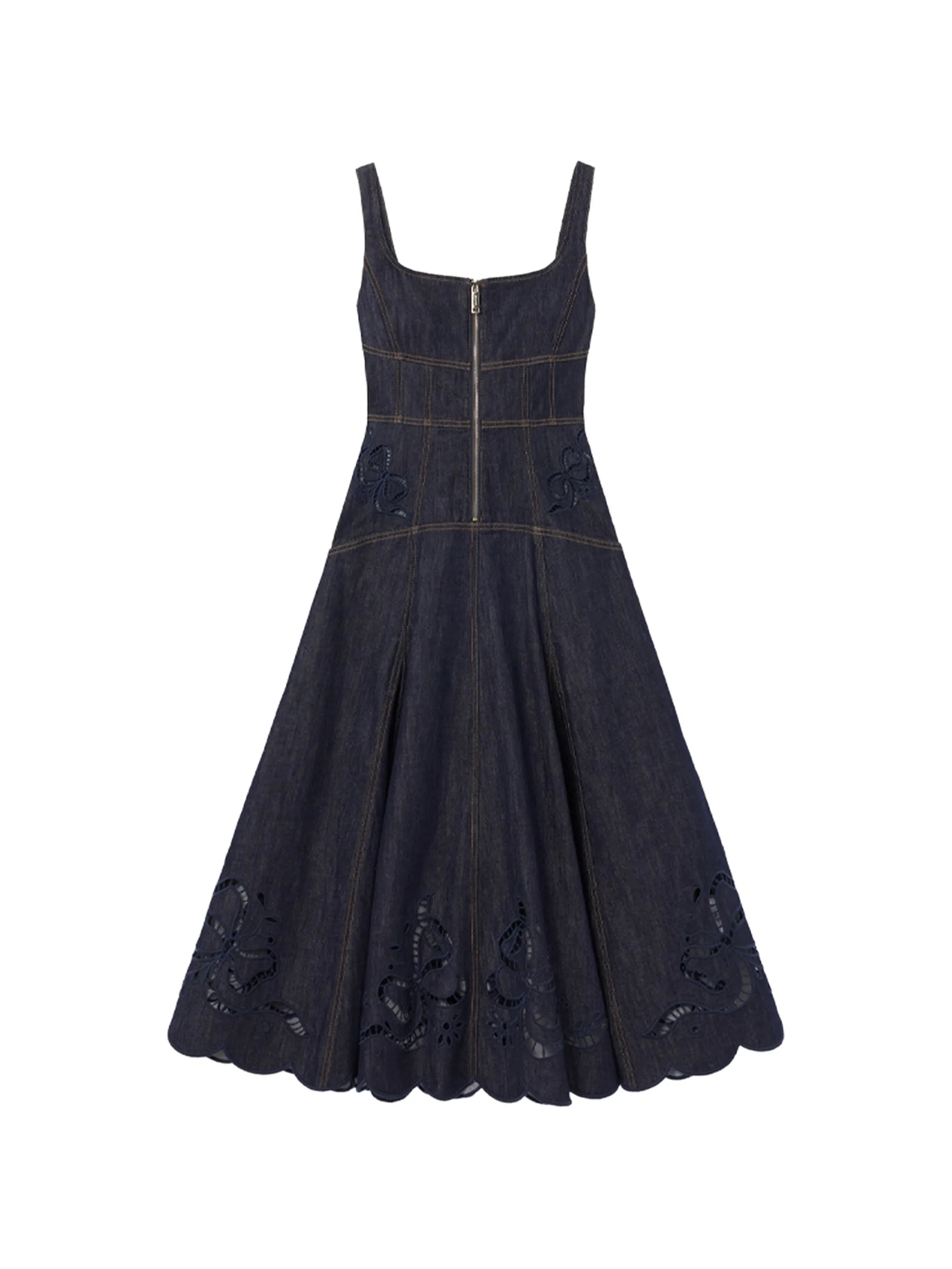 broderie-anglaise flared-hem midi dress