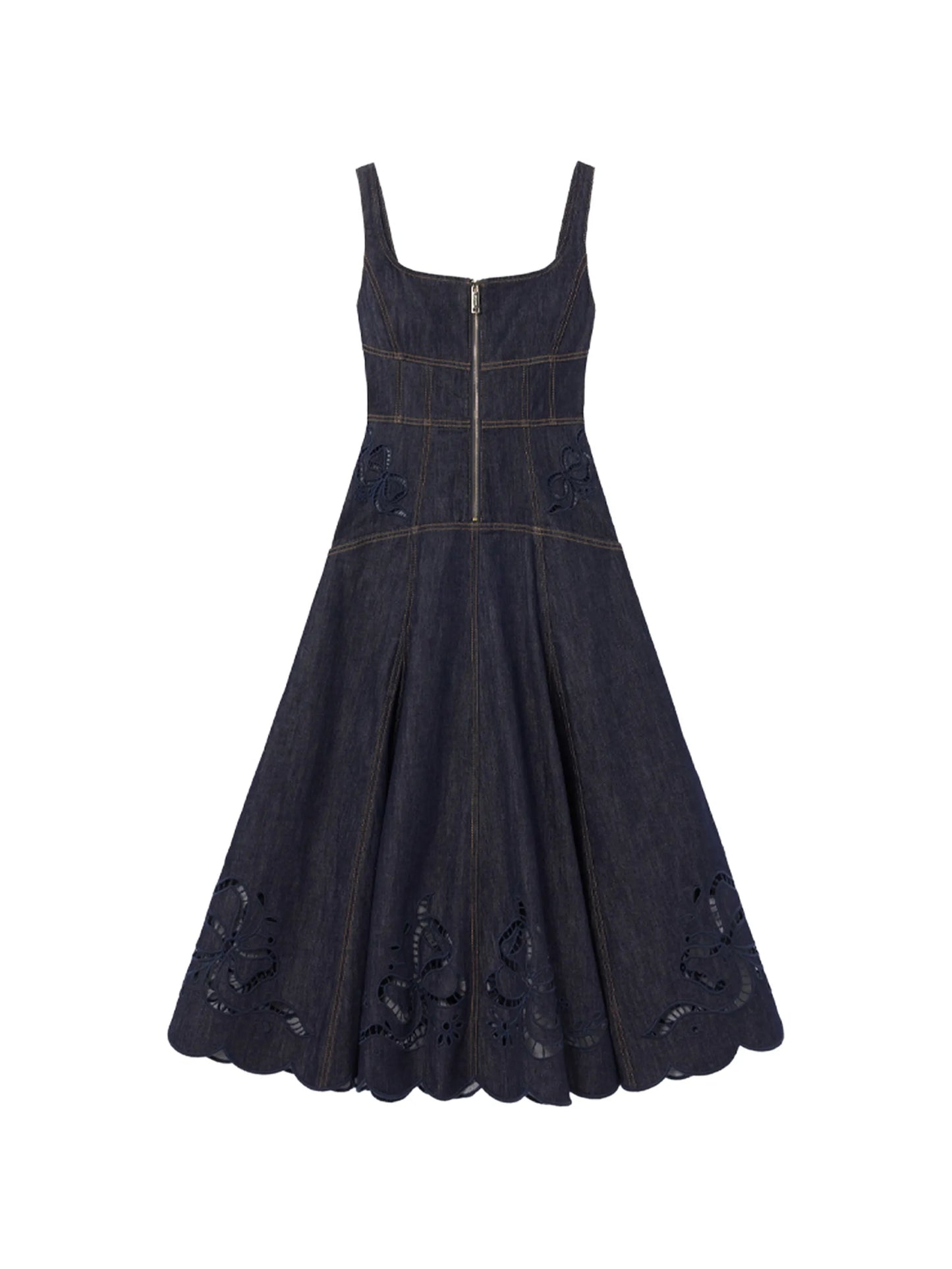 broderie-anglaise flared-hem midi dress