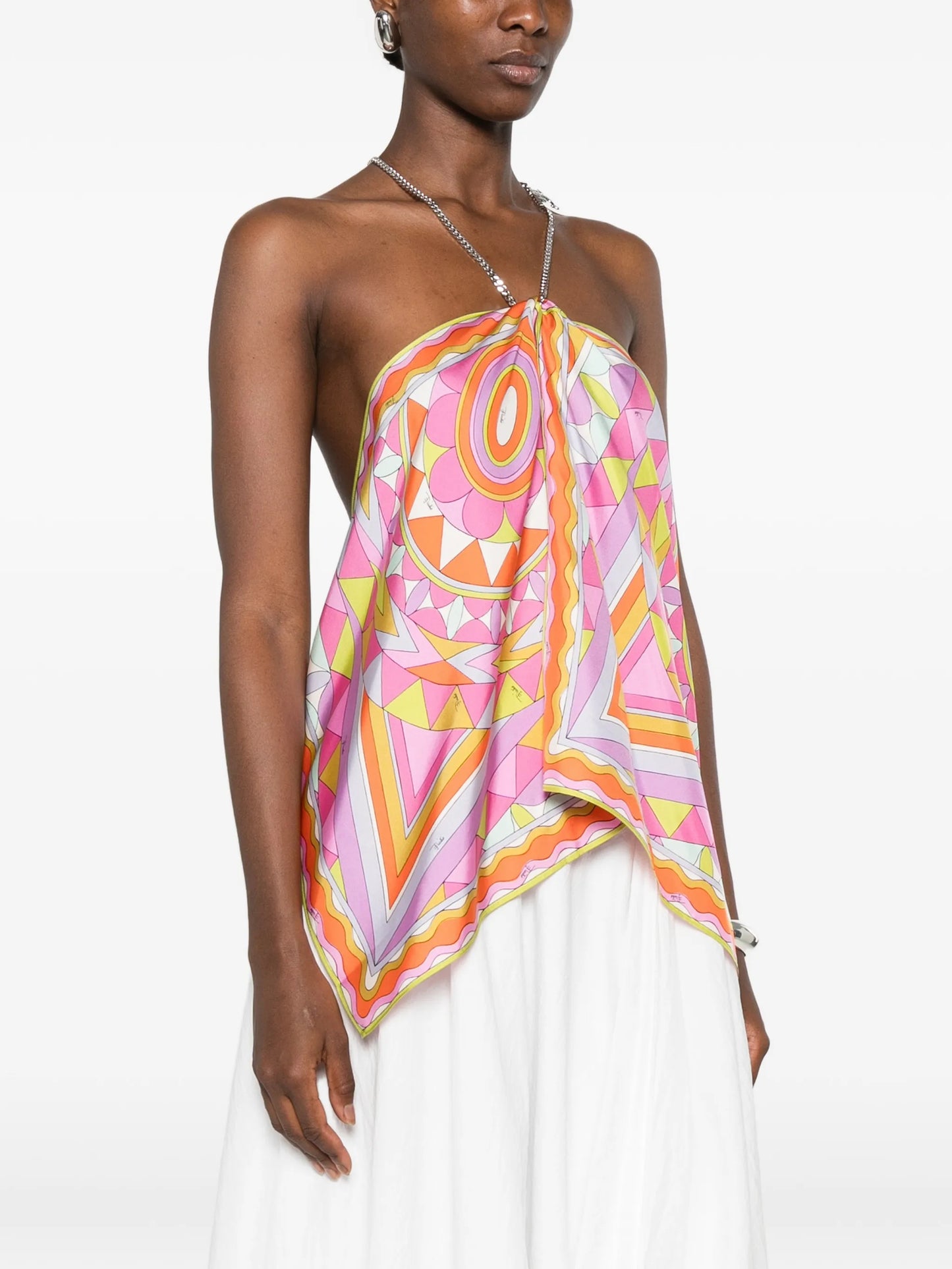 geometric-print chain-link halterneck top