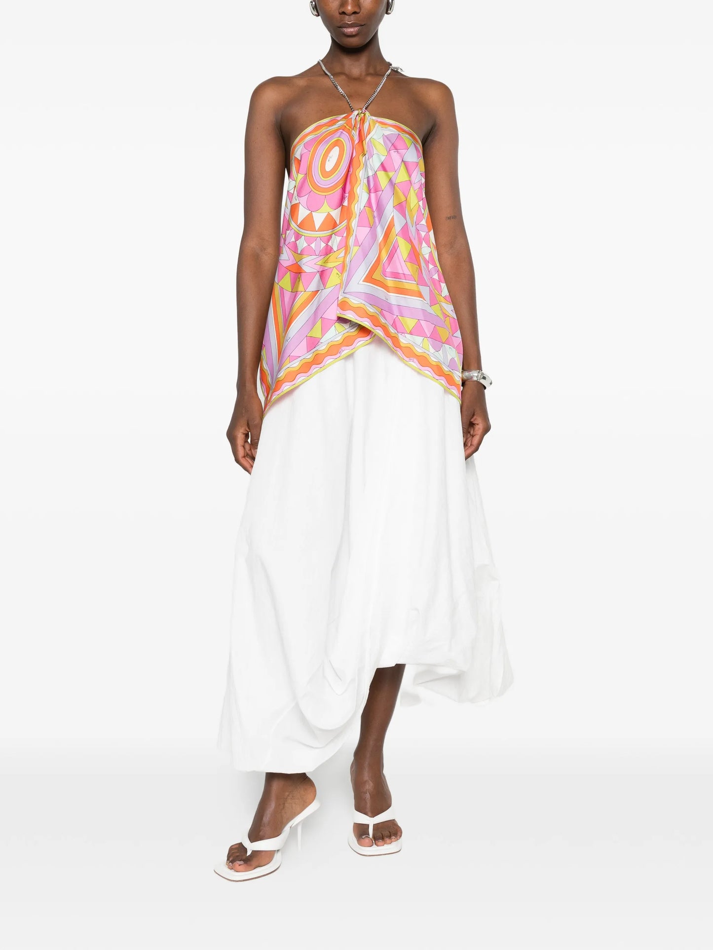 geometric-print chain-link halterneck top