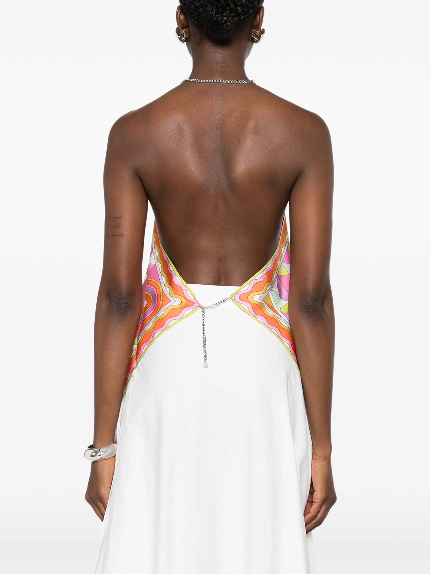 geometric-print chain-link halterneck top