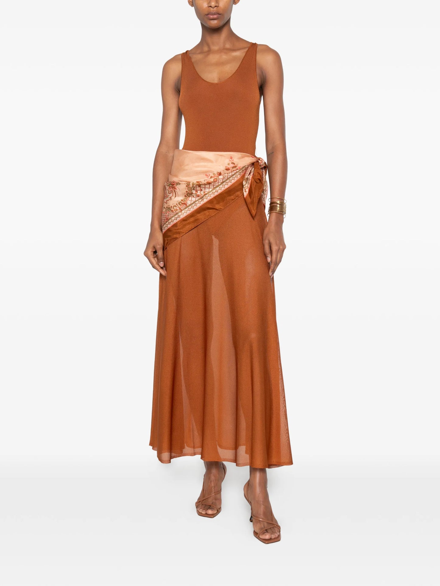scarf-detail sleeveless dress