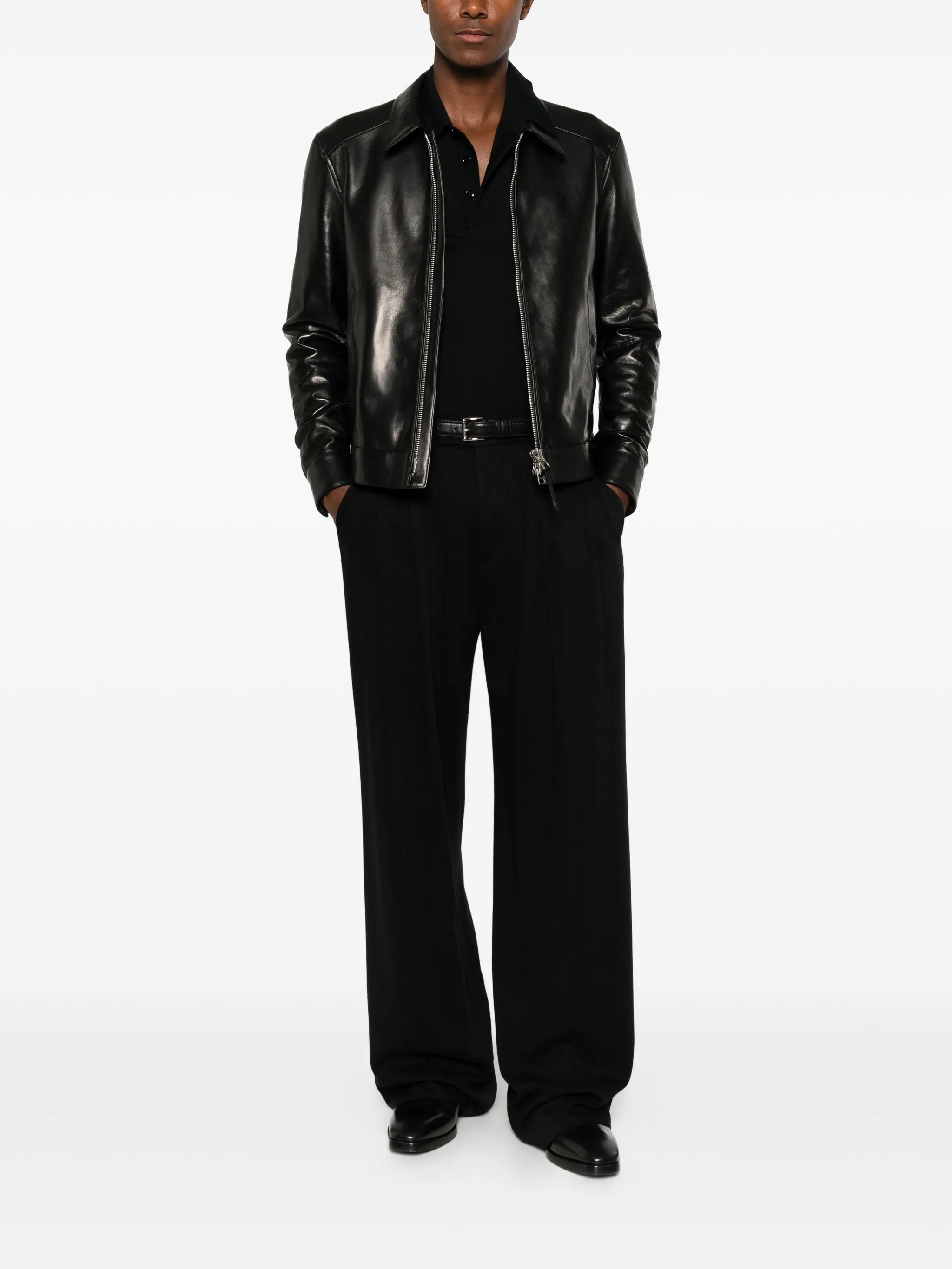 zip-up leather jacket