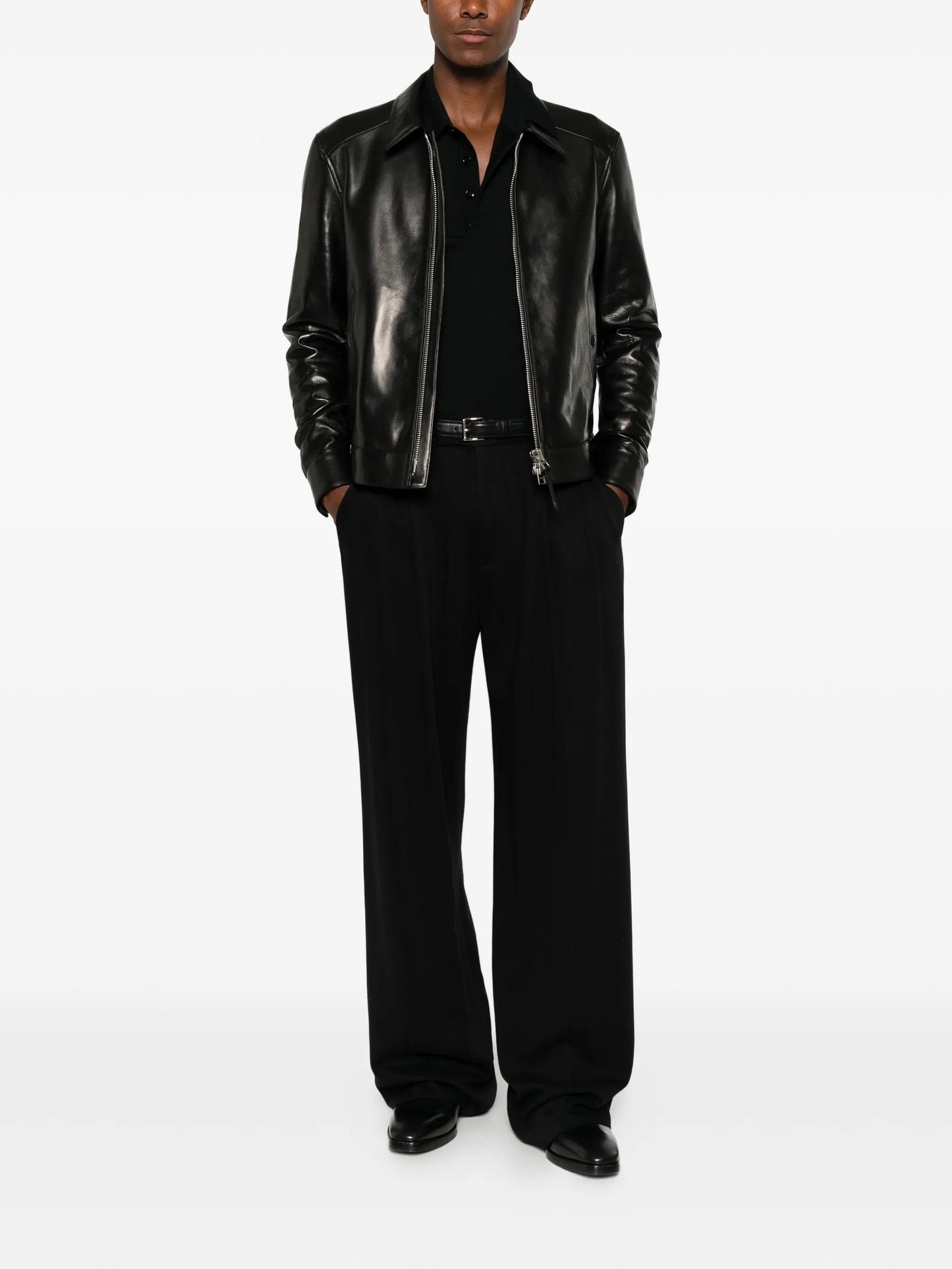 zip-up leather jacket