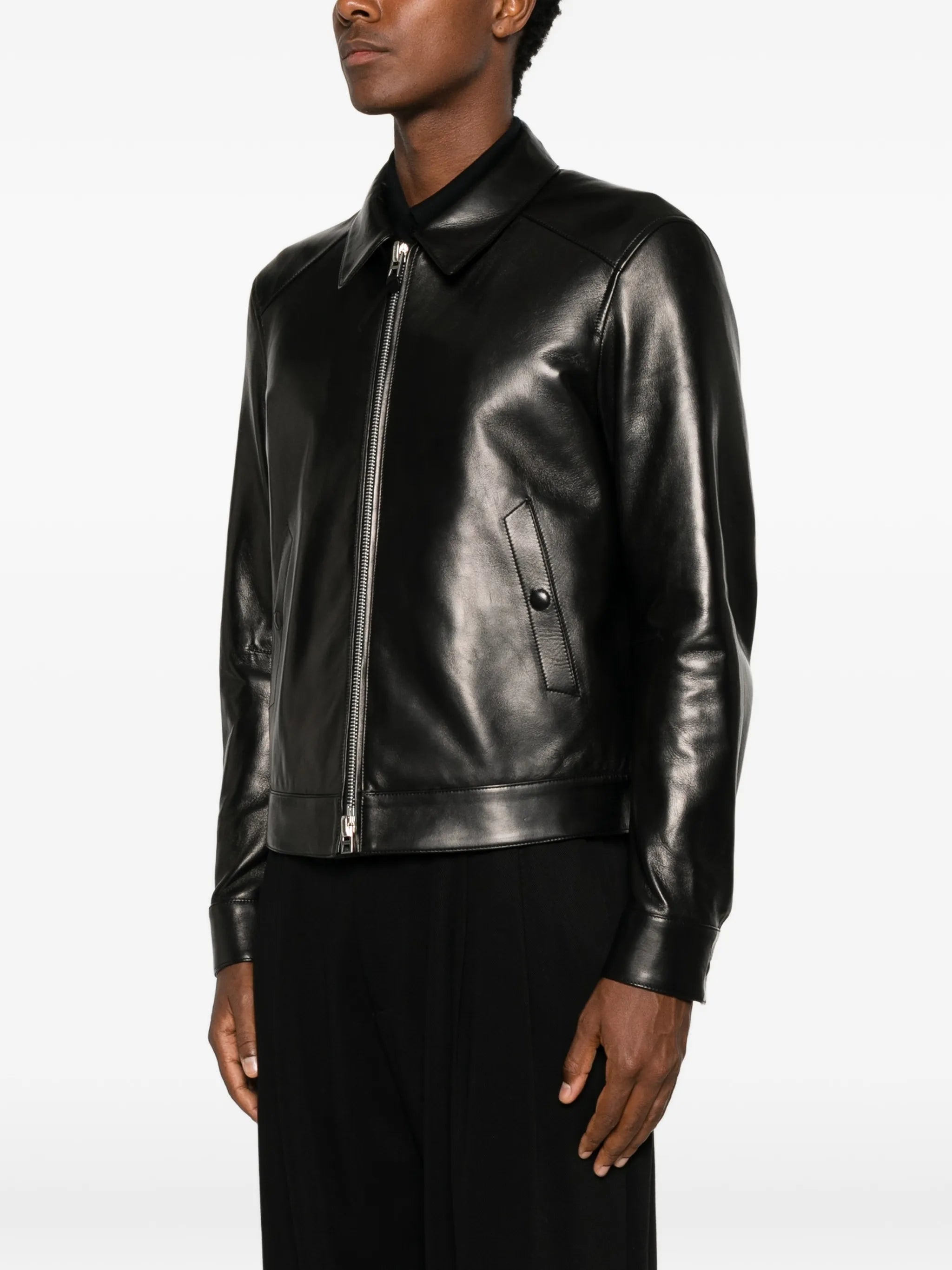 zip-up leather jacket