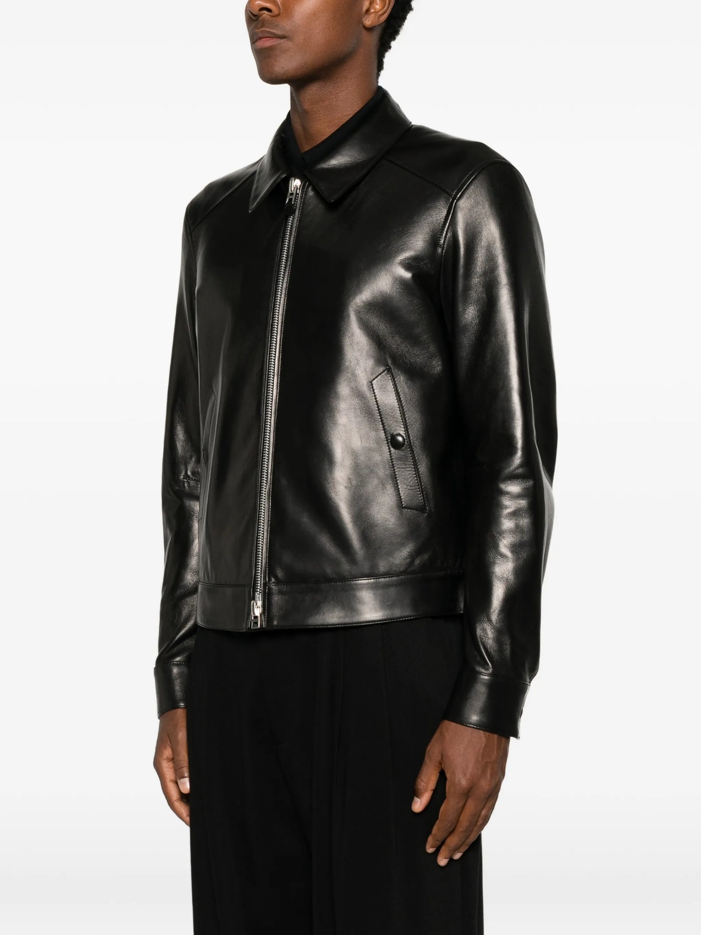 zip-up leather jacket