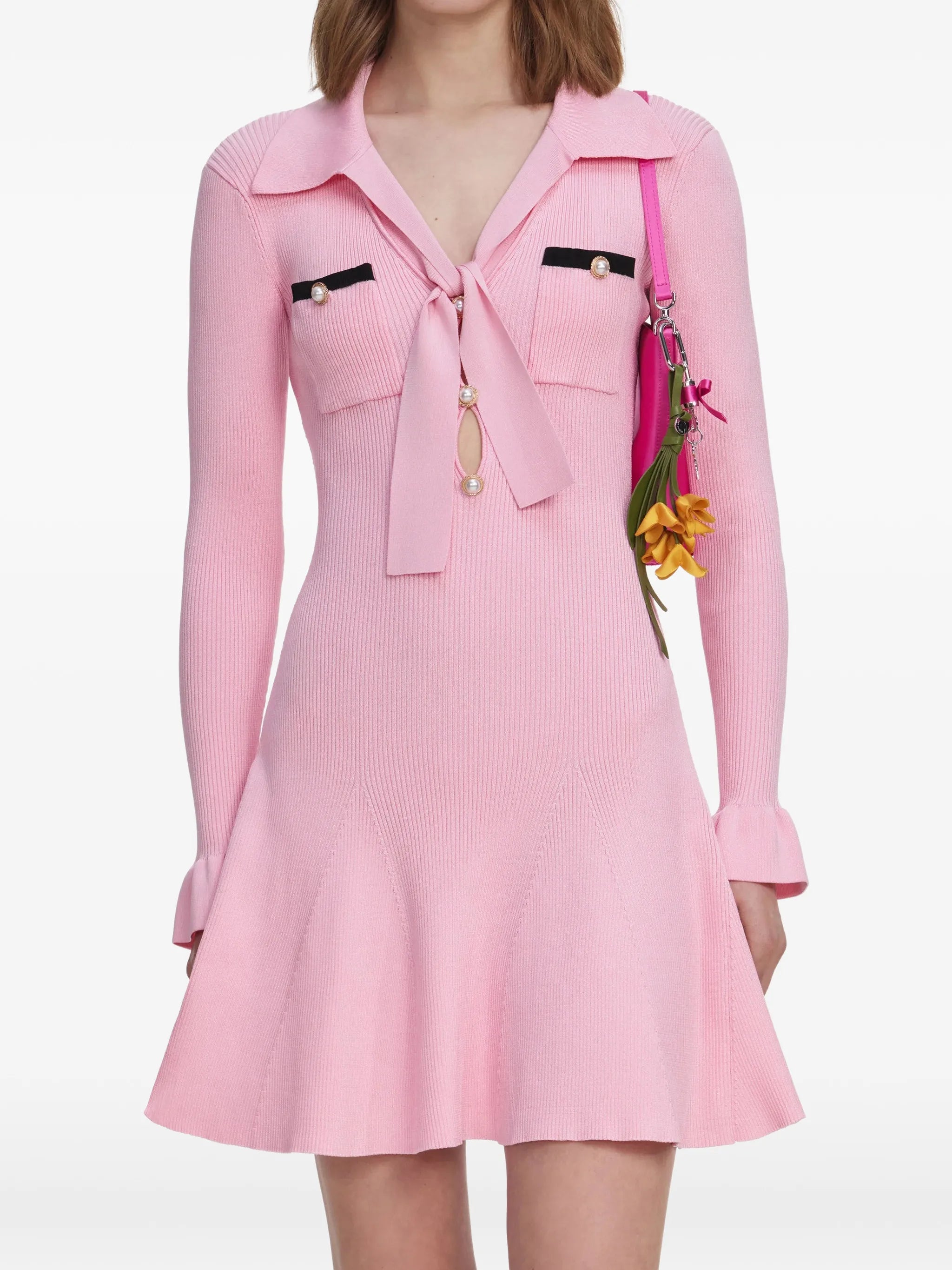 pearl-button bow-detail mini dress
