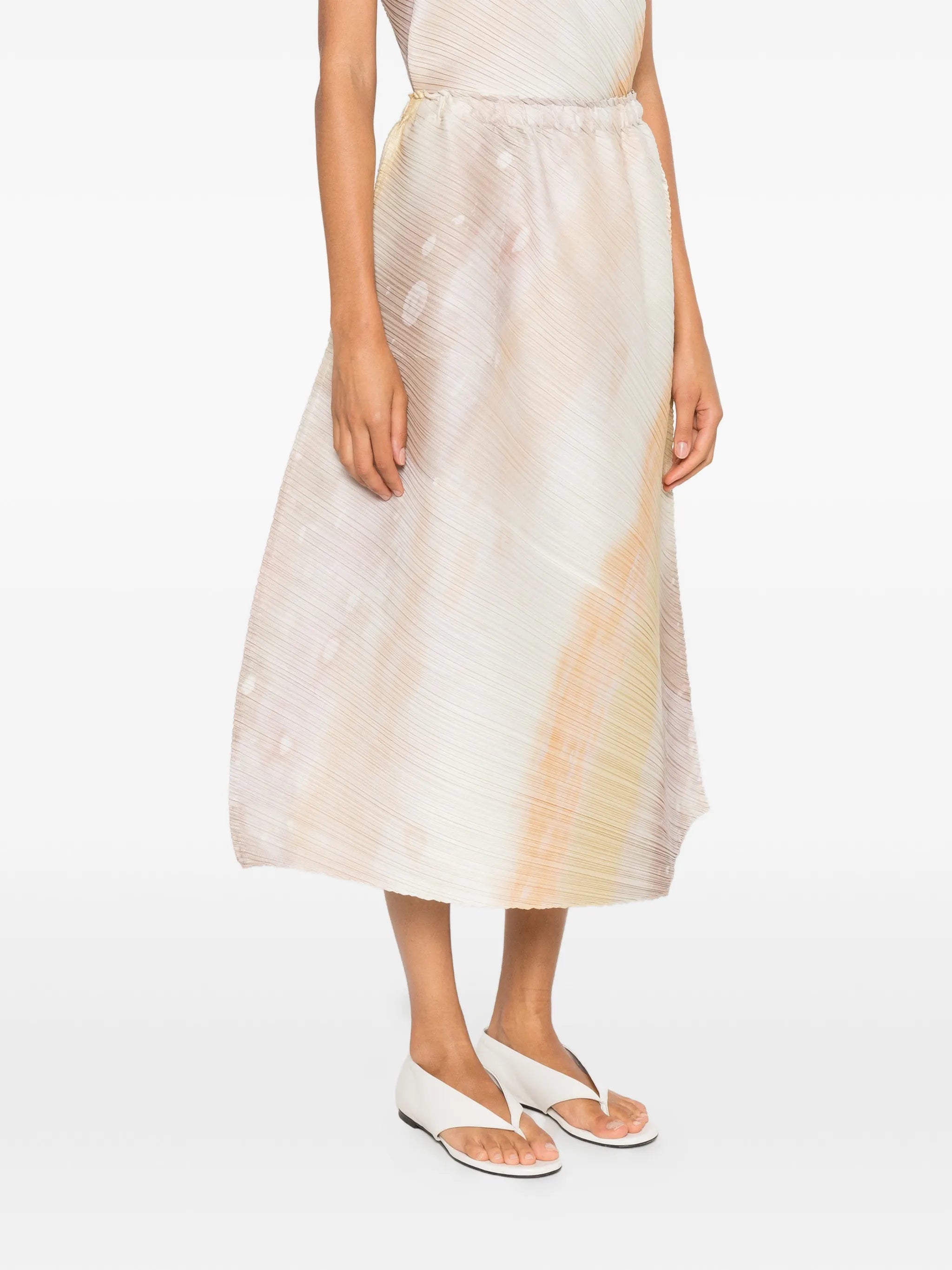 pleated abstract-print midi skirt