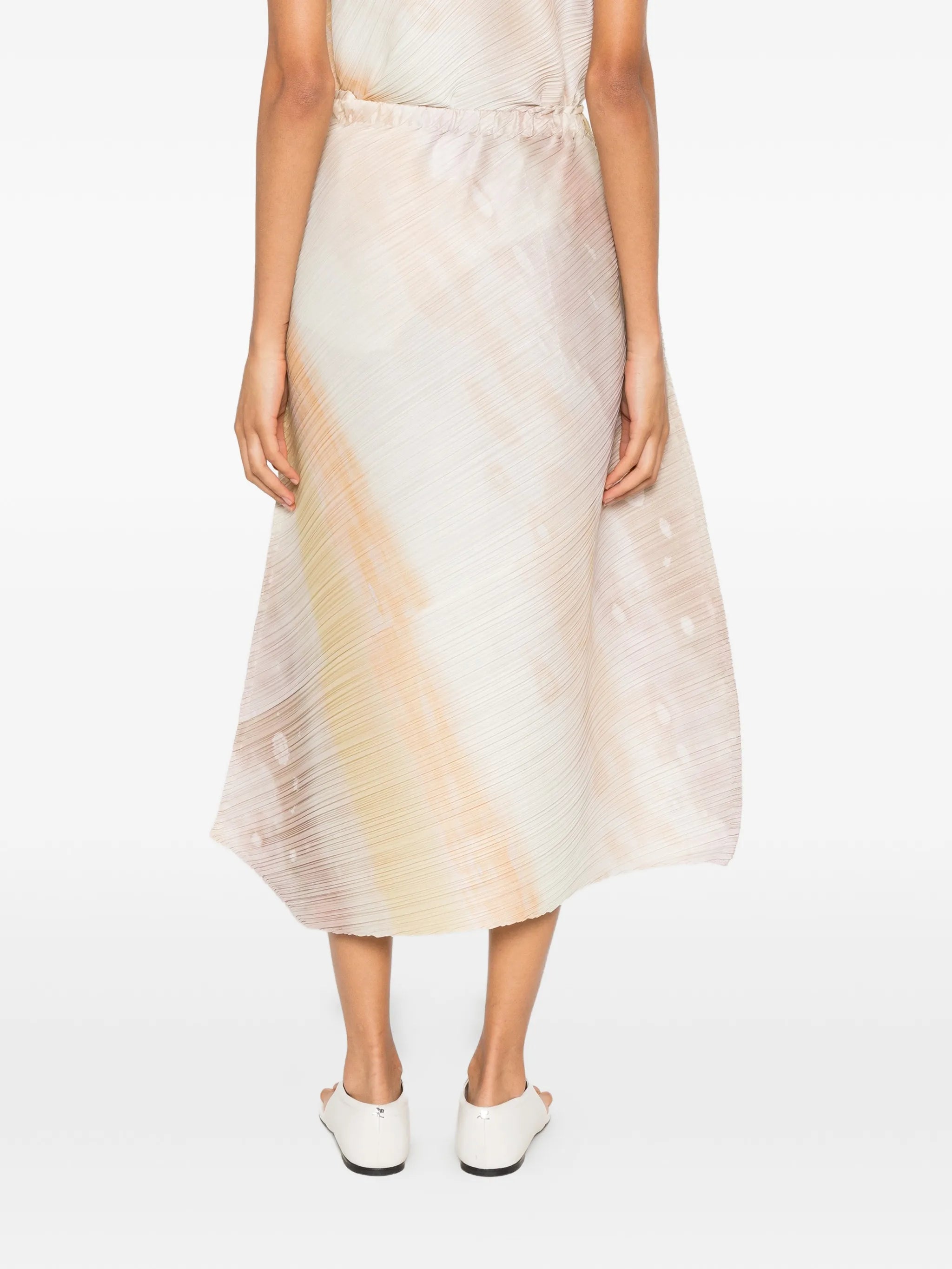 pleated abstract-print midi skirt