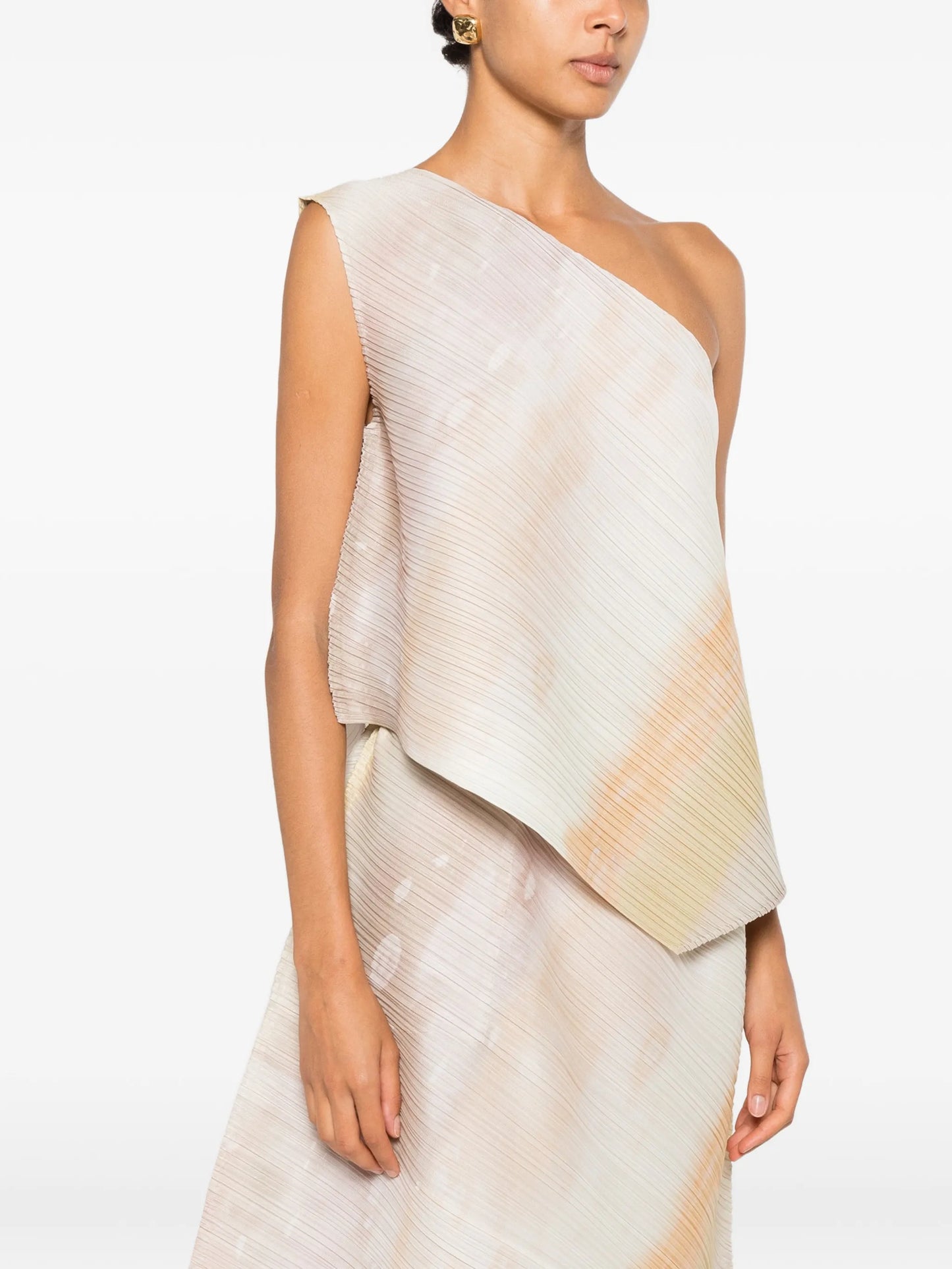 one-shoulder pleated top