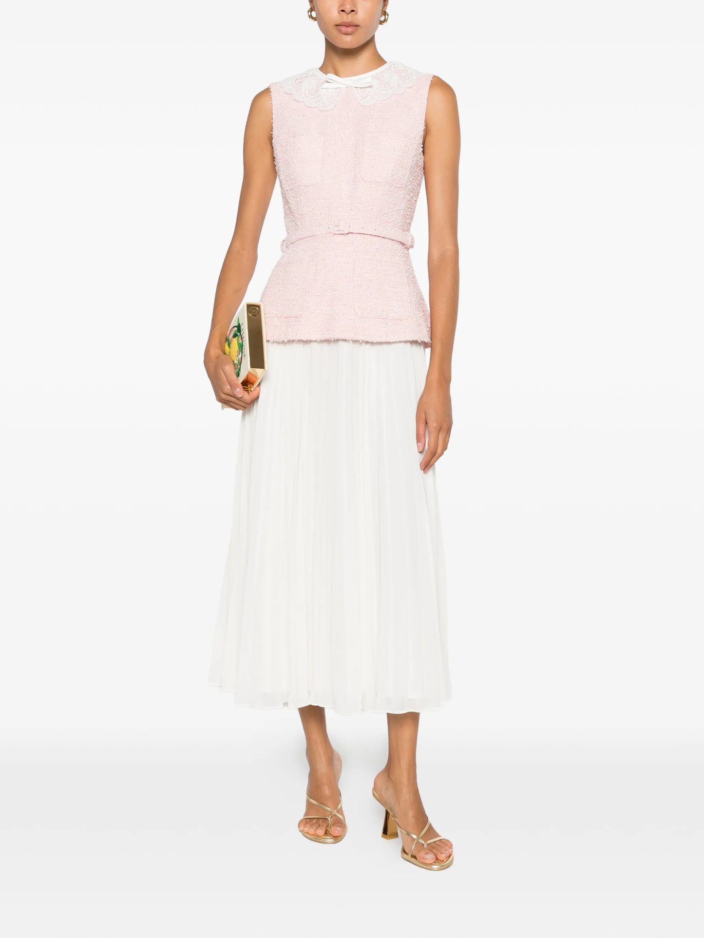 lace-collar bouclé midi dress