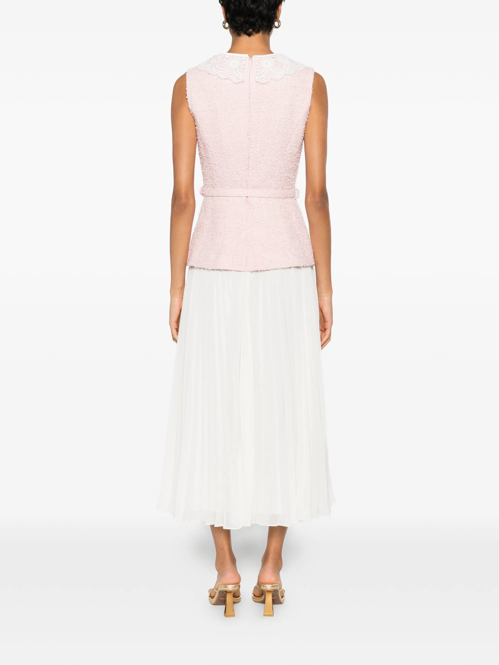 lace-collar bouclé midi dress