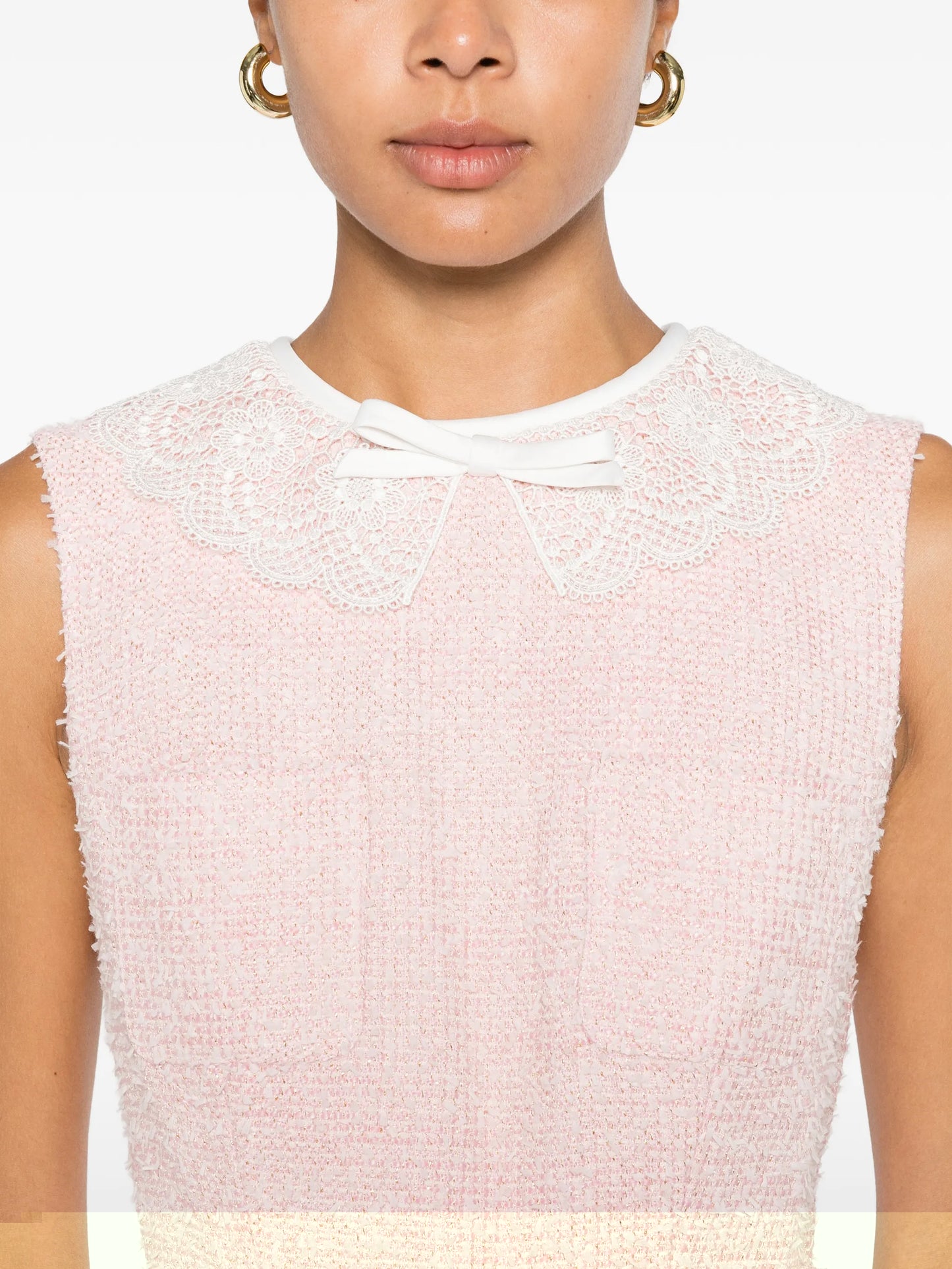 lace-collar bouclé midi dress
