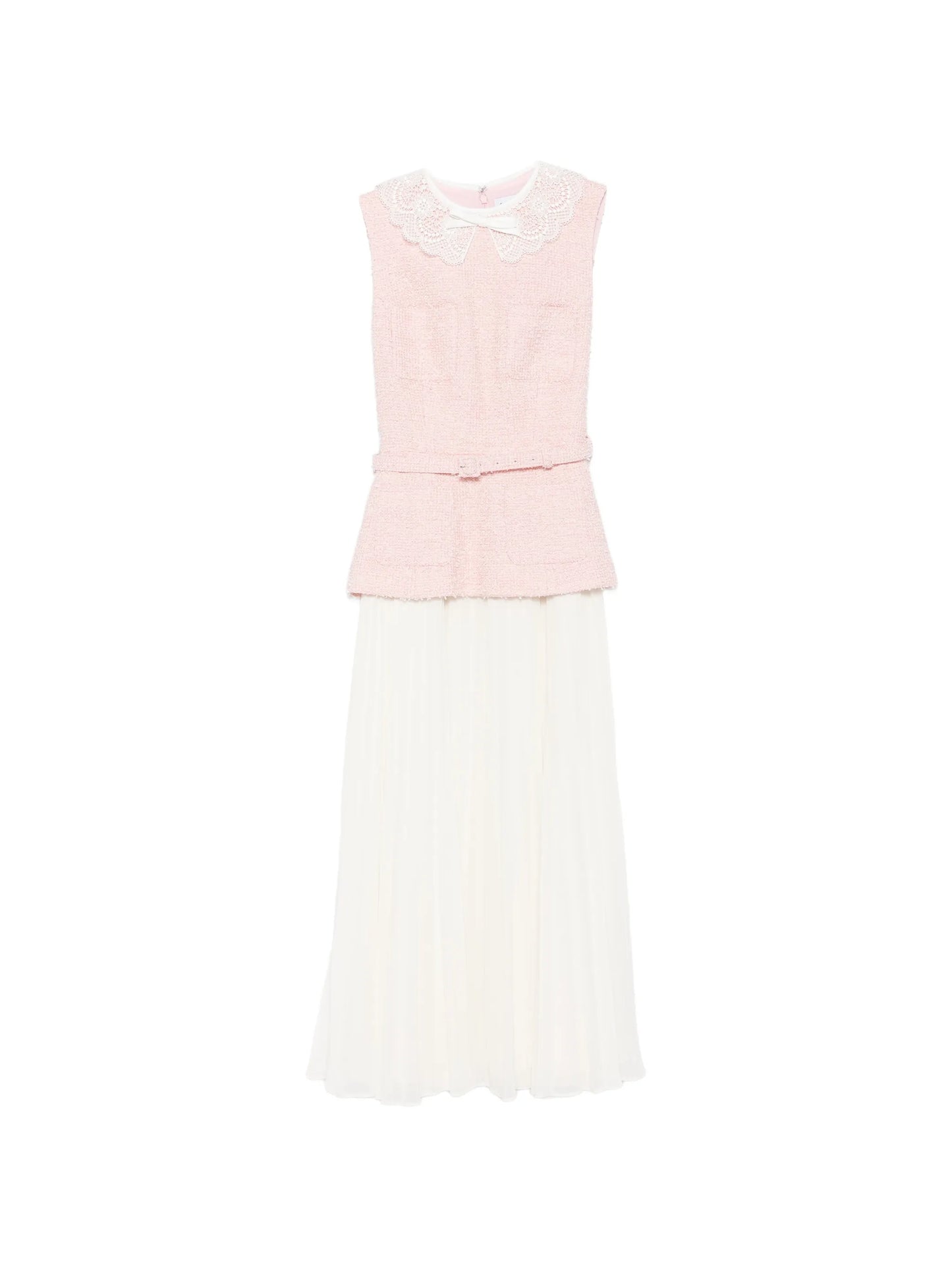 lace-collar bouclé midi dress