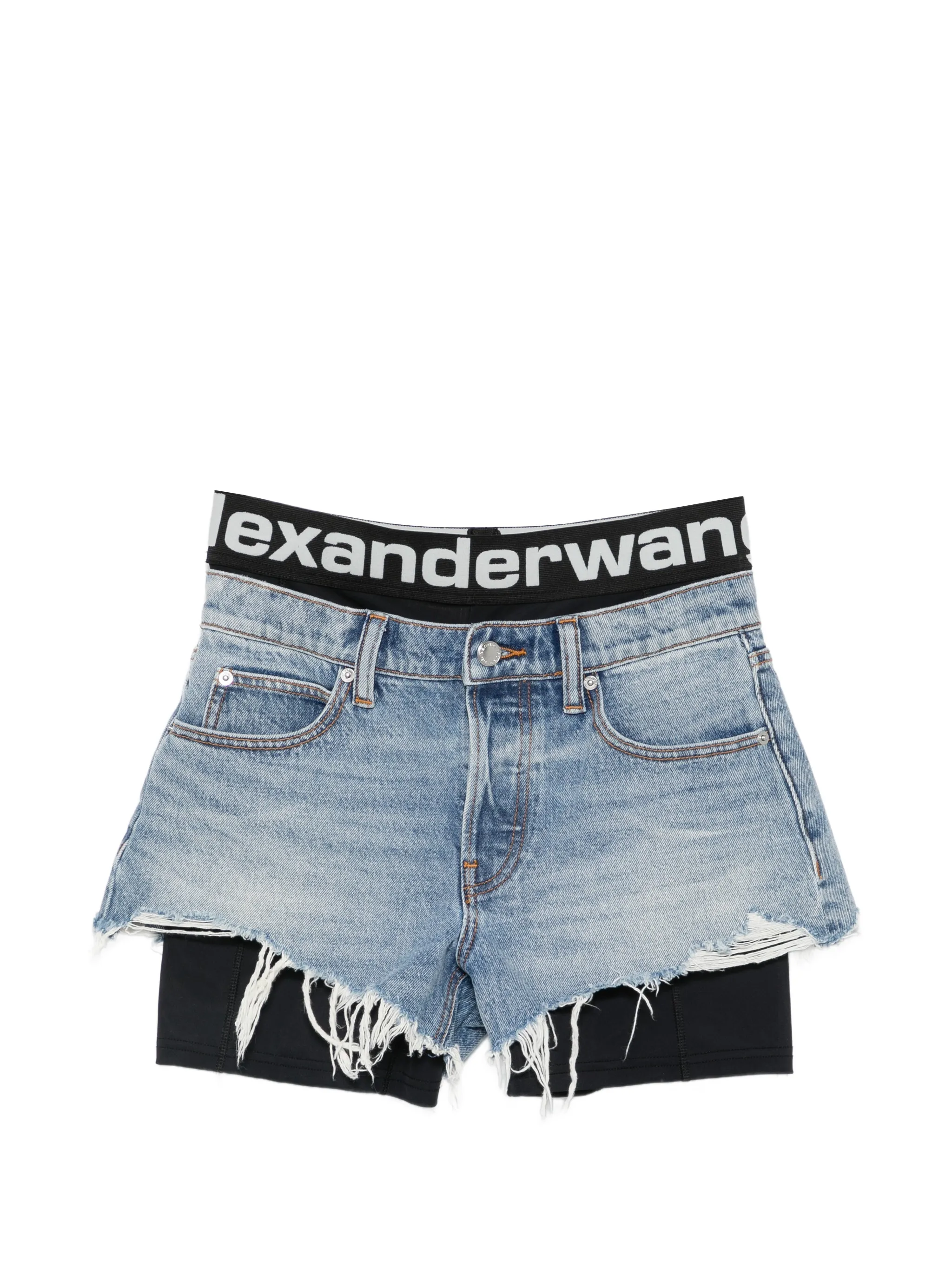 layered frayed shorts