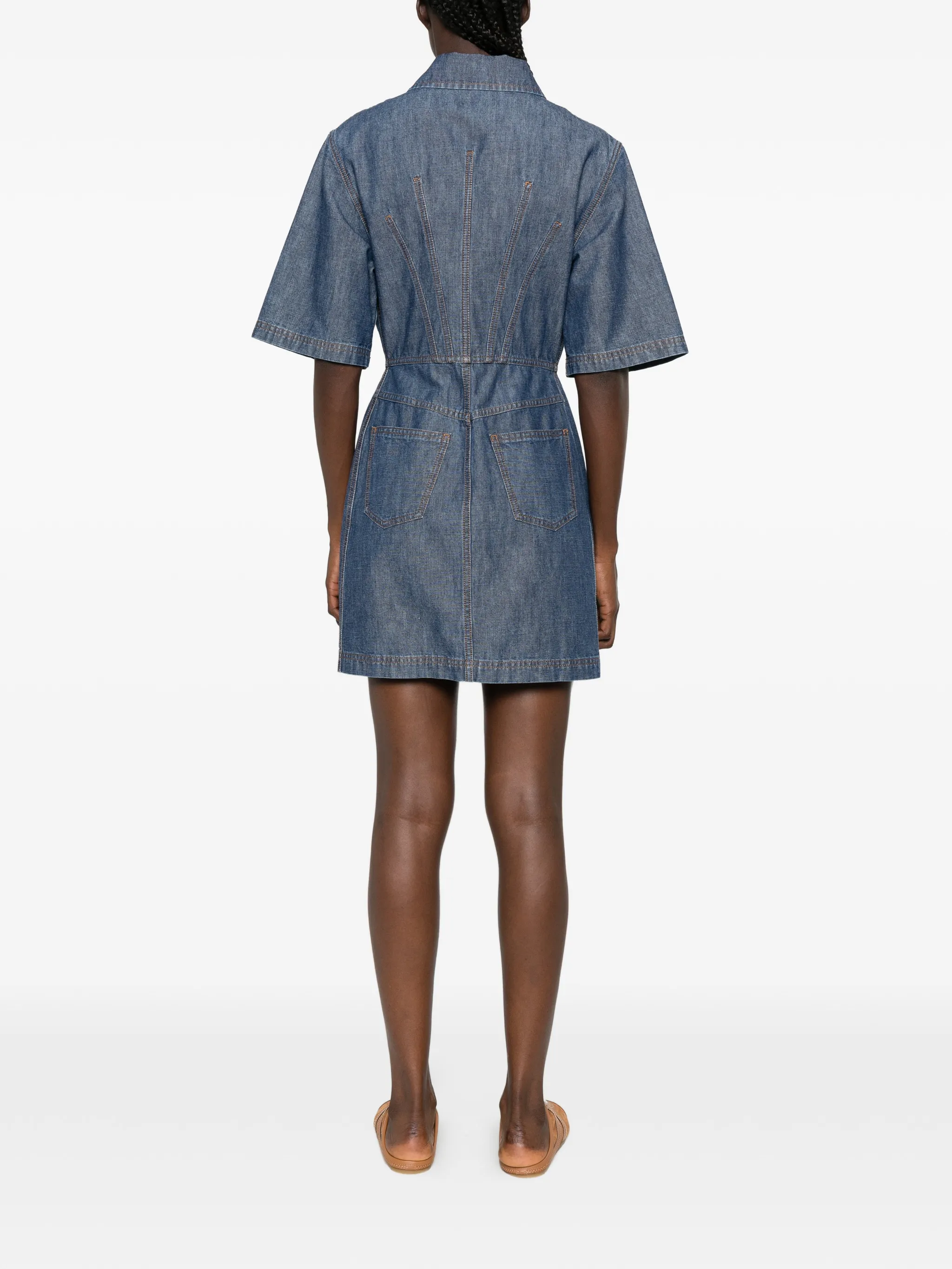 leather-trim zip-up dress