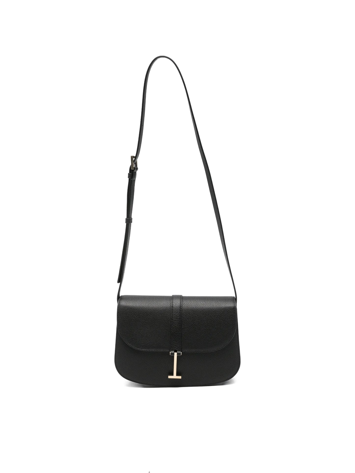 T-clasp grained leather shoulder bag