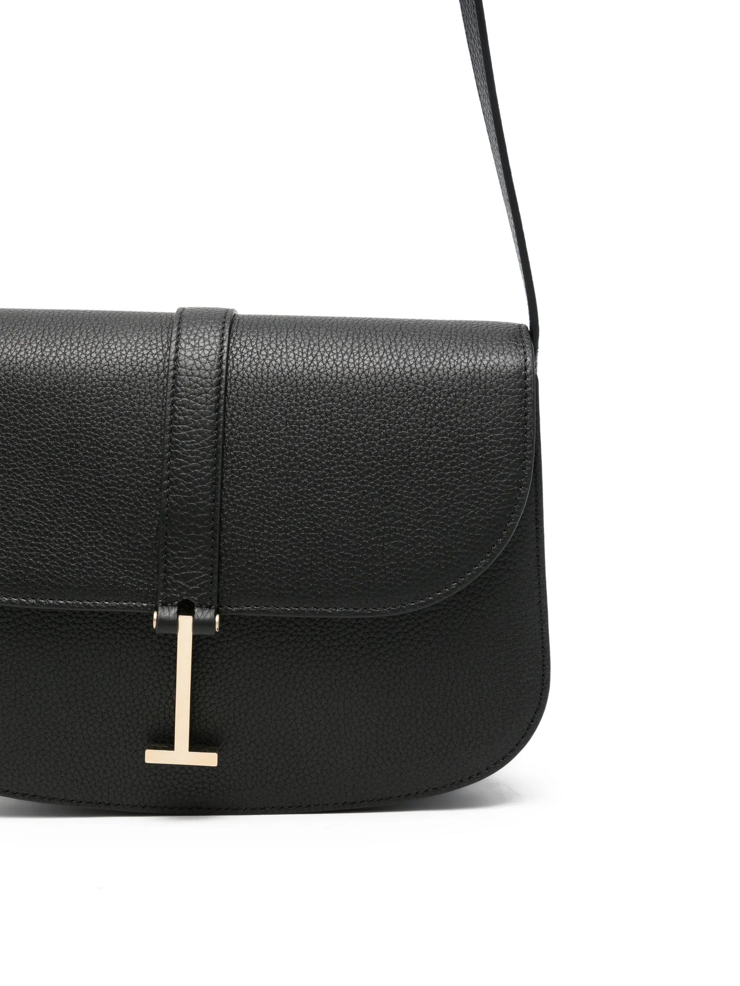 T-clasp grained leather shoulder bag