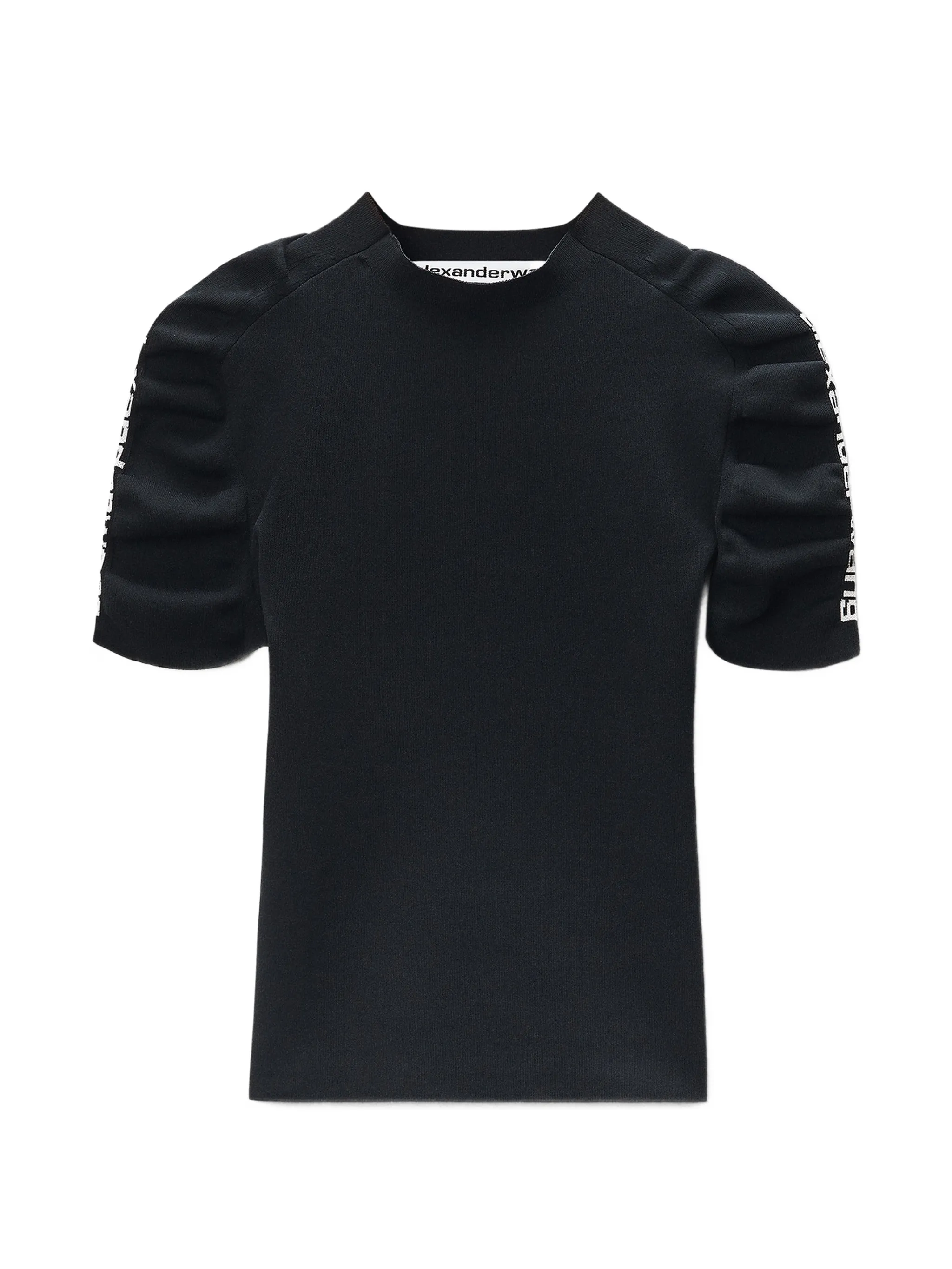 ruched sleeve short sleeve crewneck